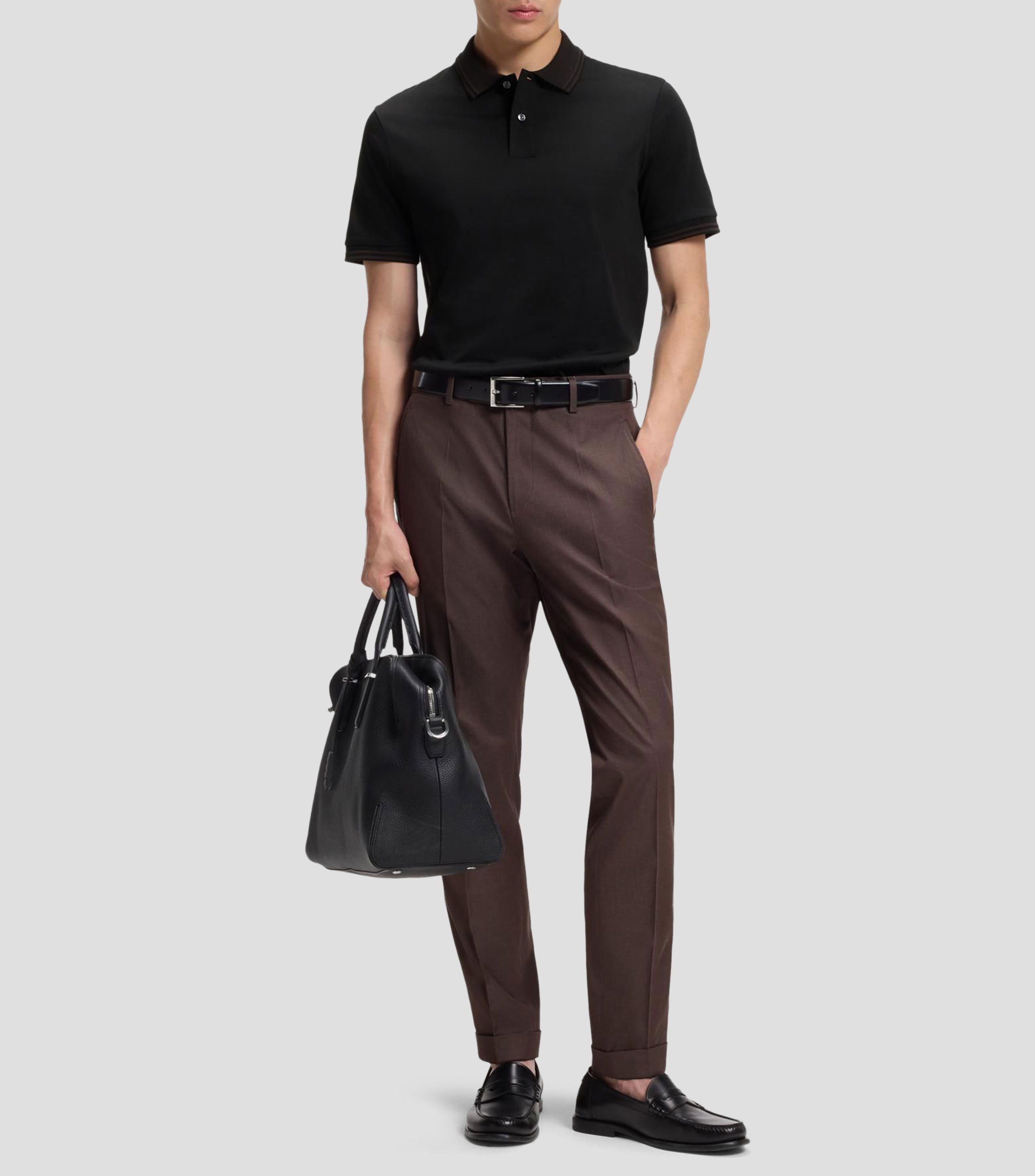 Playera polo slim de algodón mercerizado con detalles de rayas Hombre