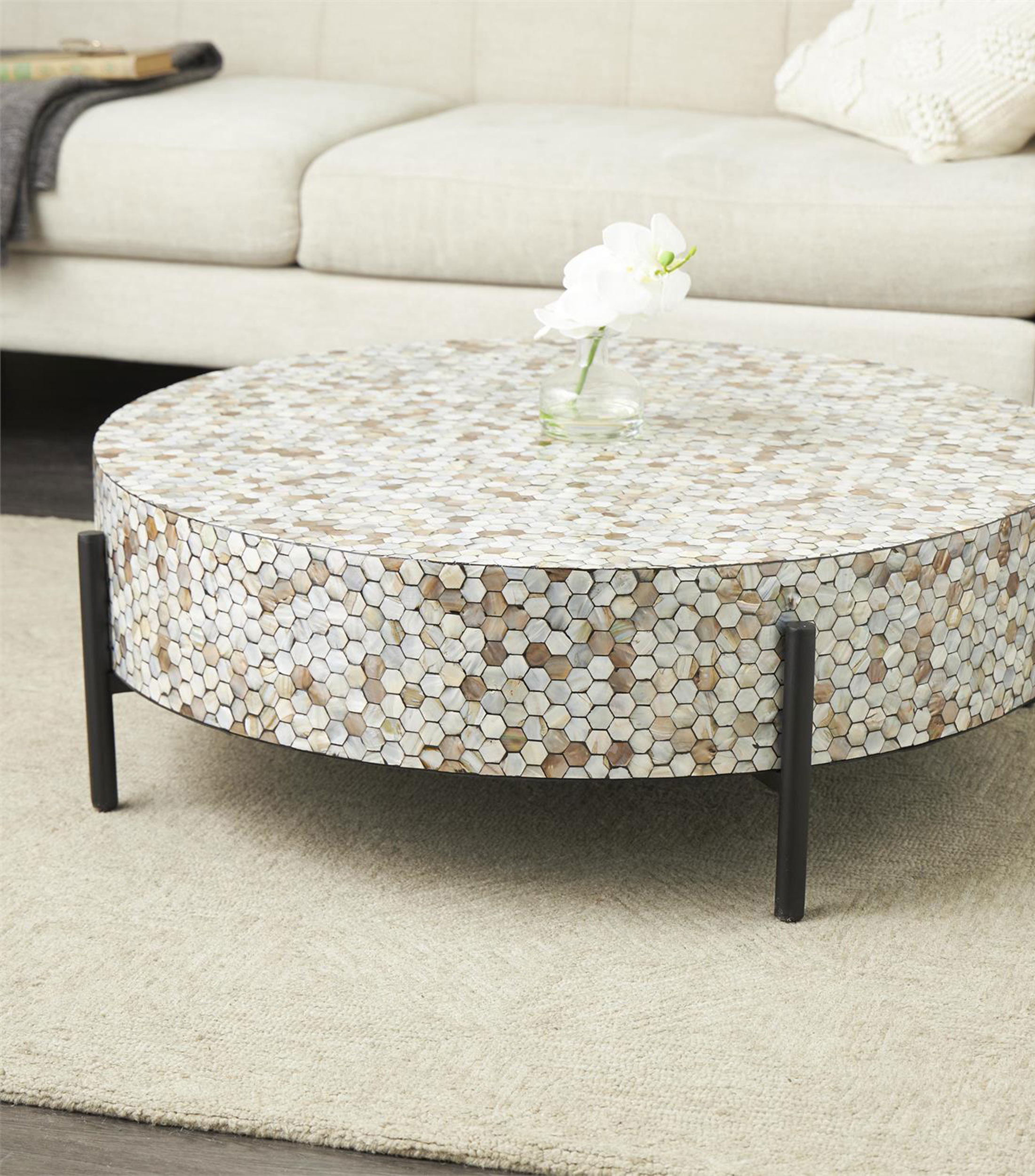 Mesa de centro en madre perla y metal multicolor