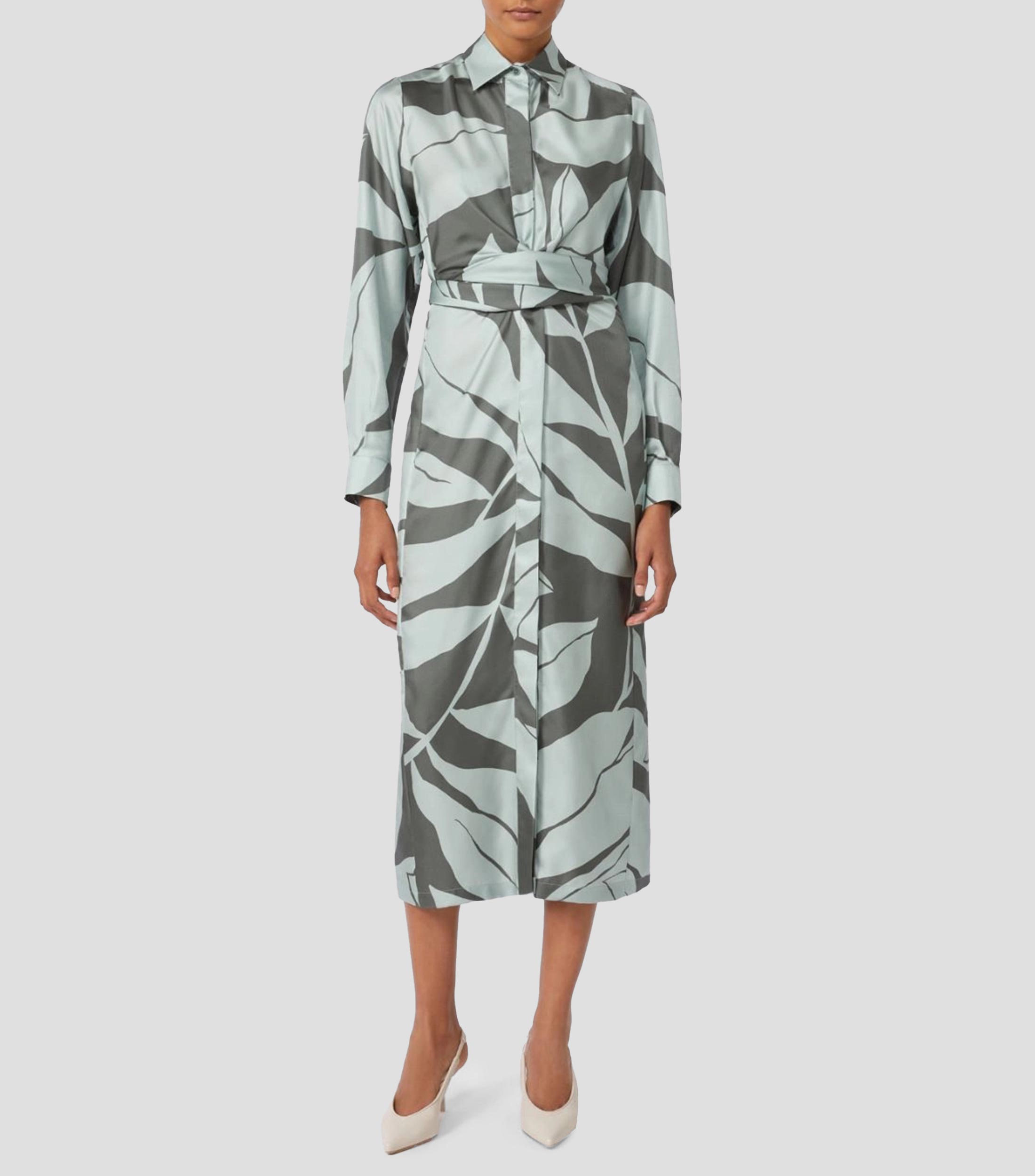 Vestido camisero midi con manga larga estampado Mujer