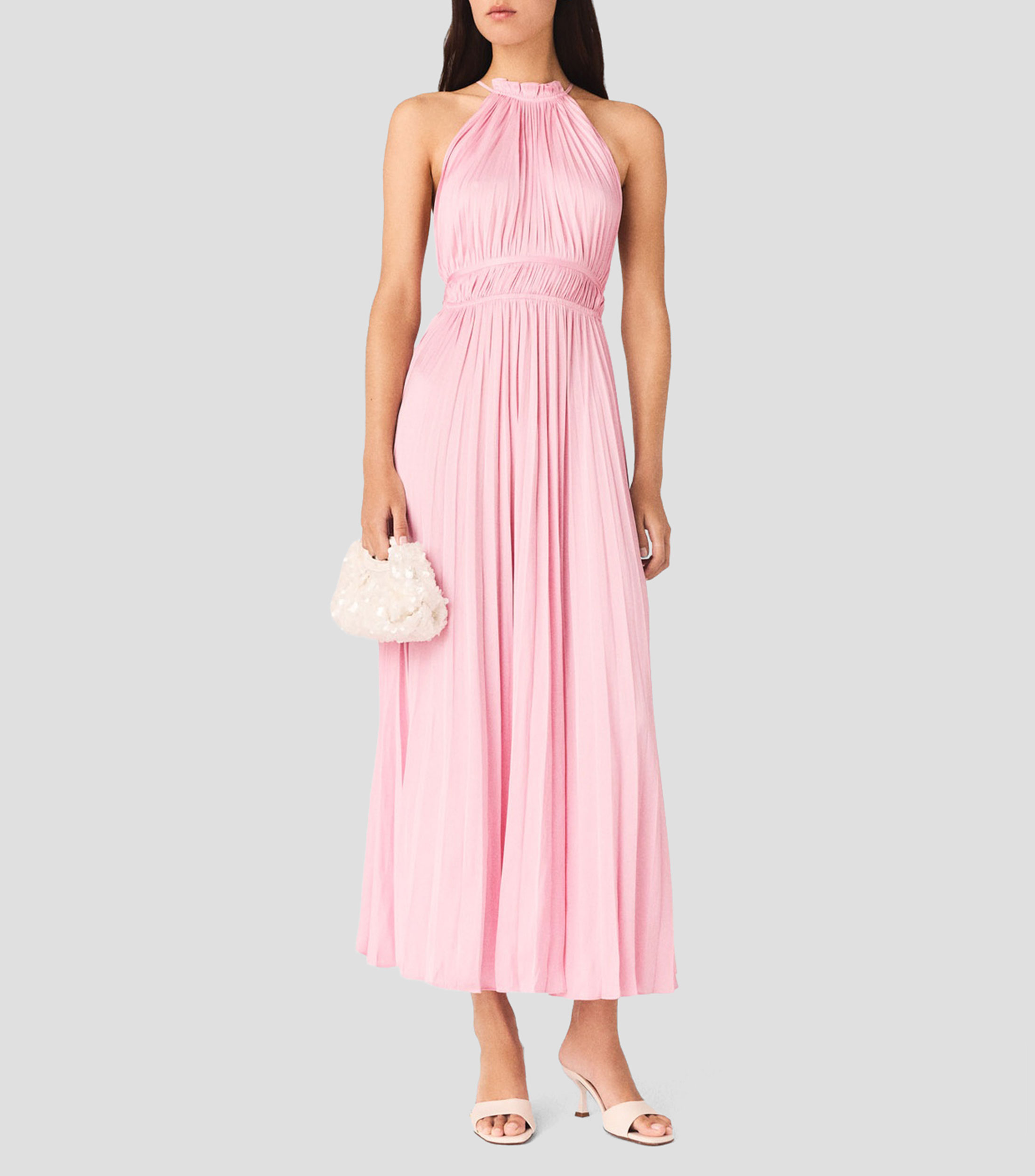 Vestido largo liso plisado Mujer