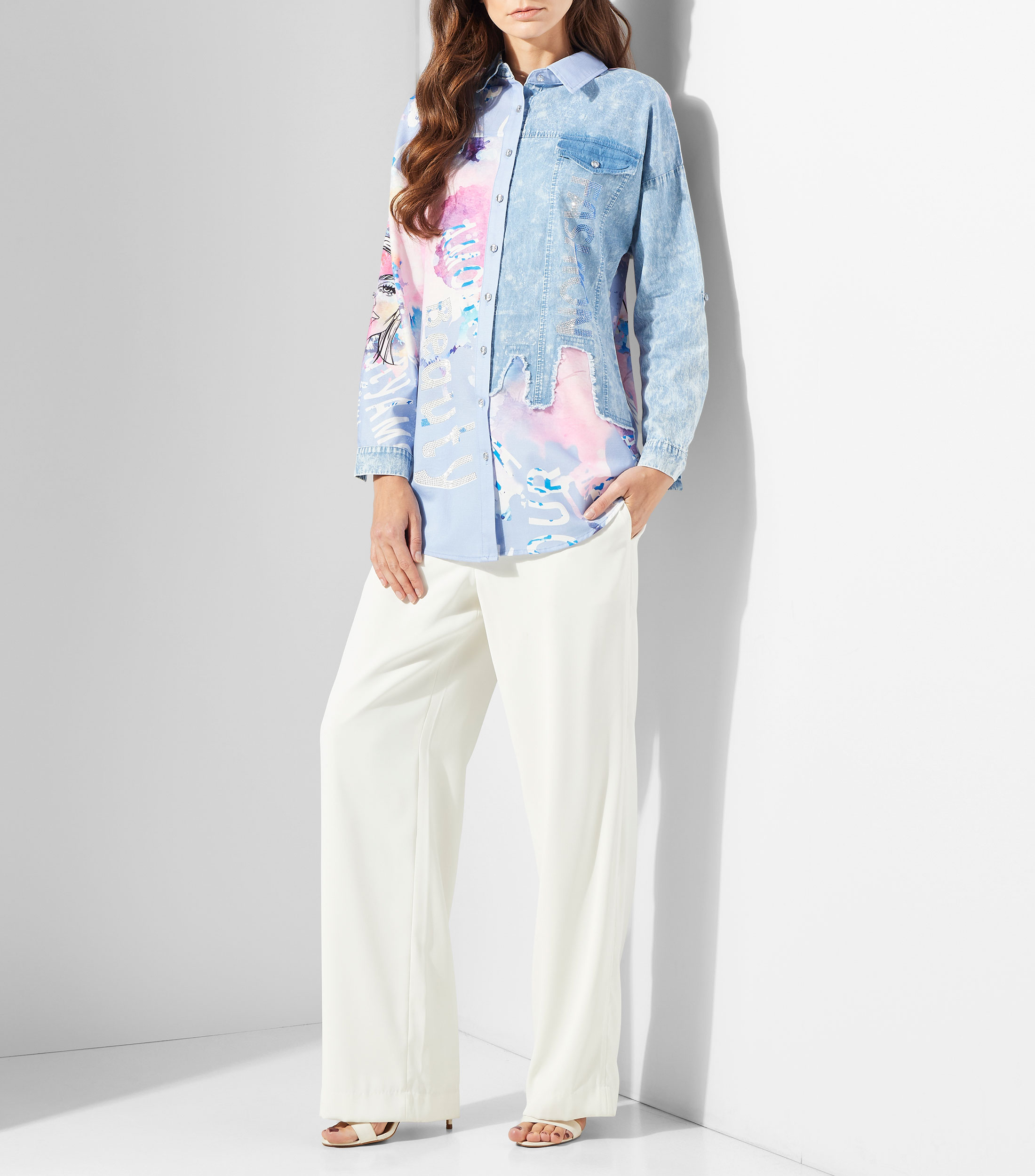 Camisa con estampado manga larga Mujer