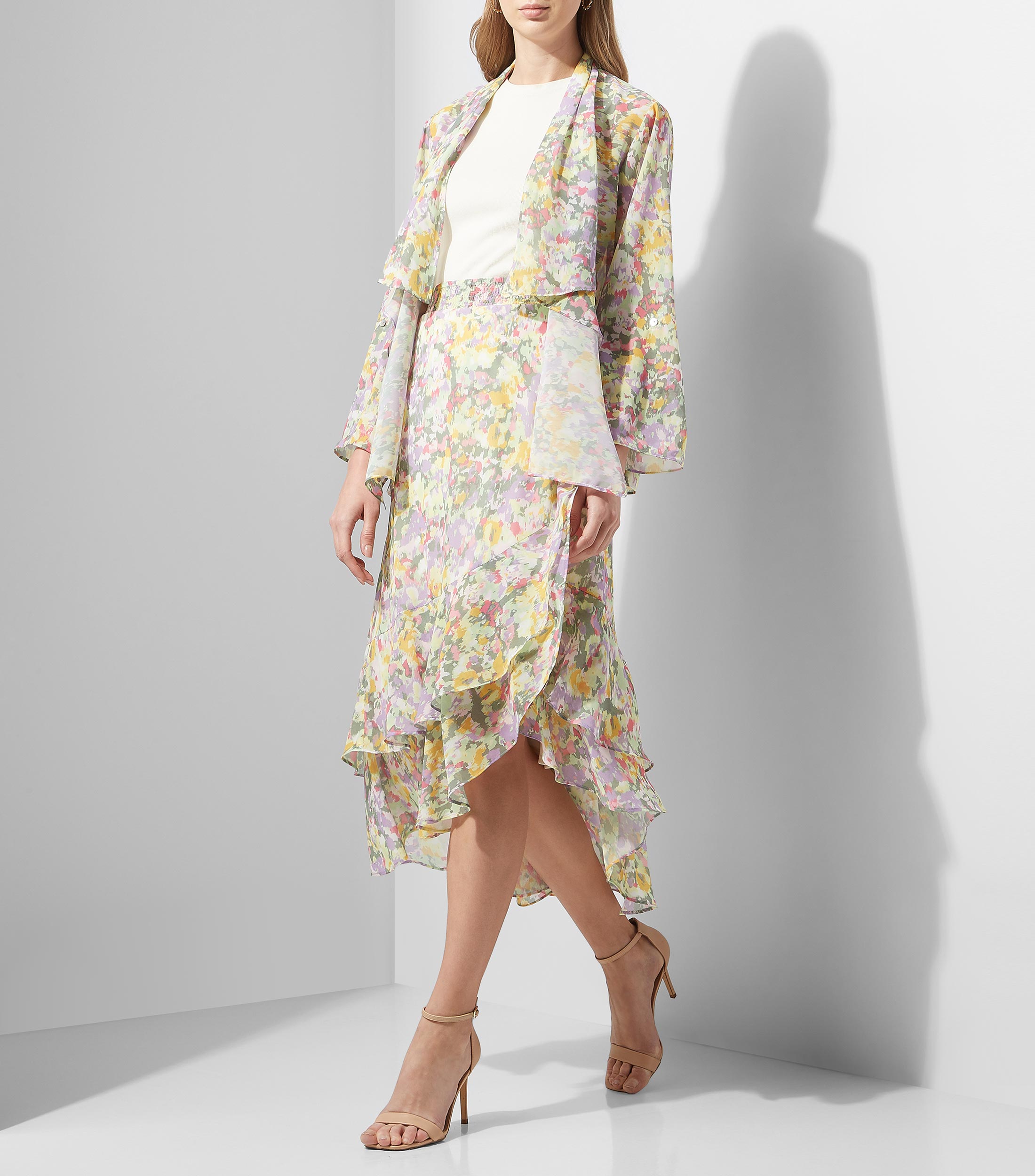 Blusa abierta con flores de manga larga Mujer