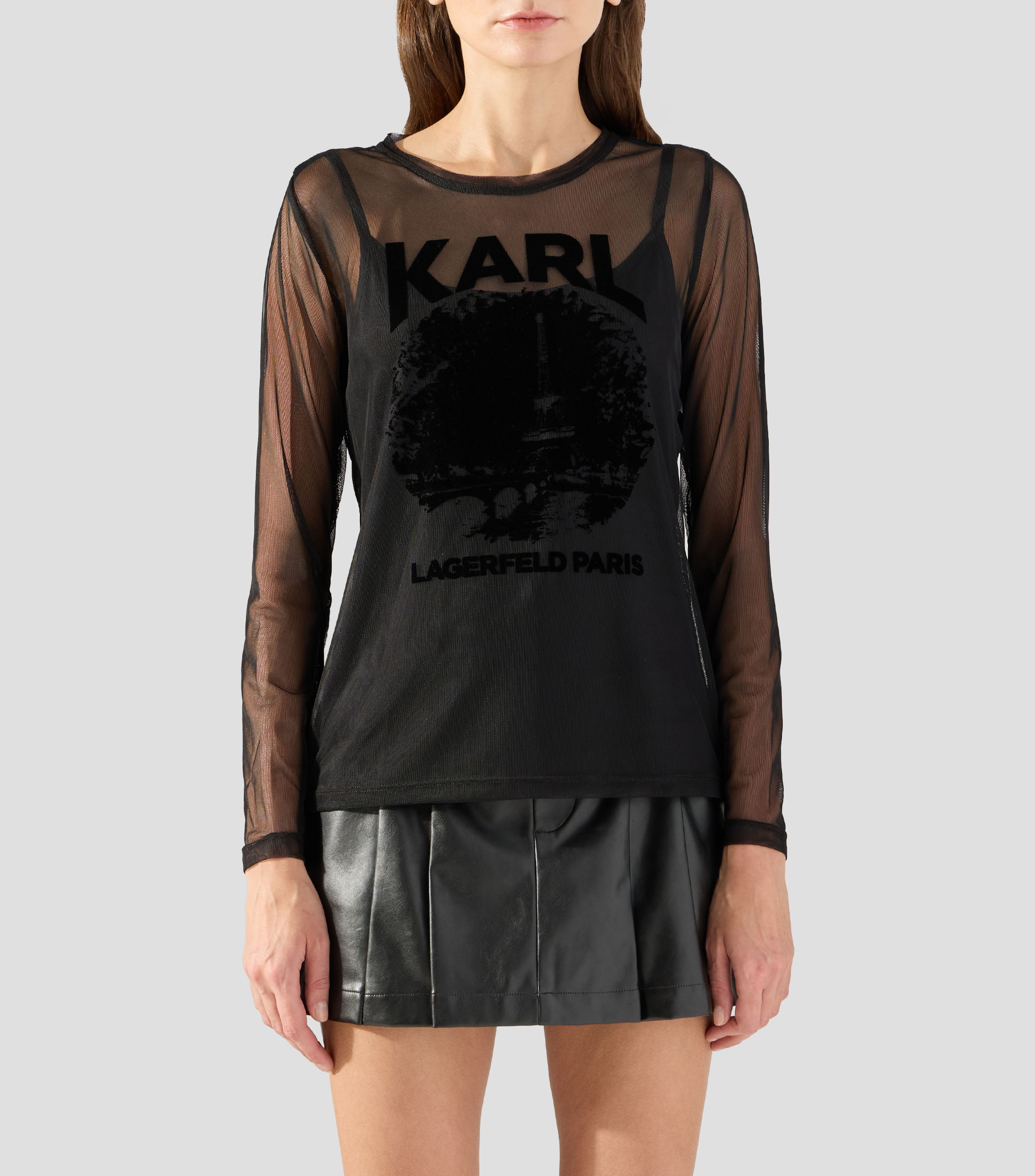Playera cuello redondo manga larga con estampado Mujer