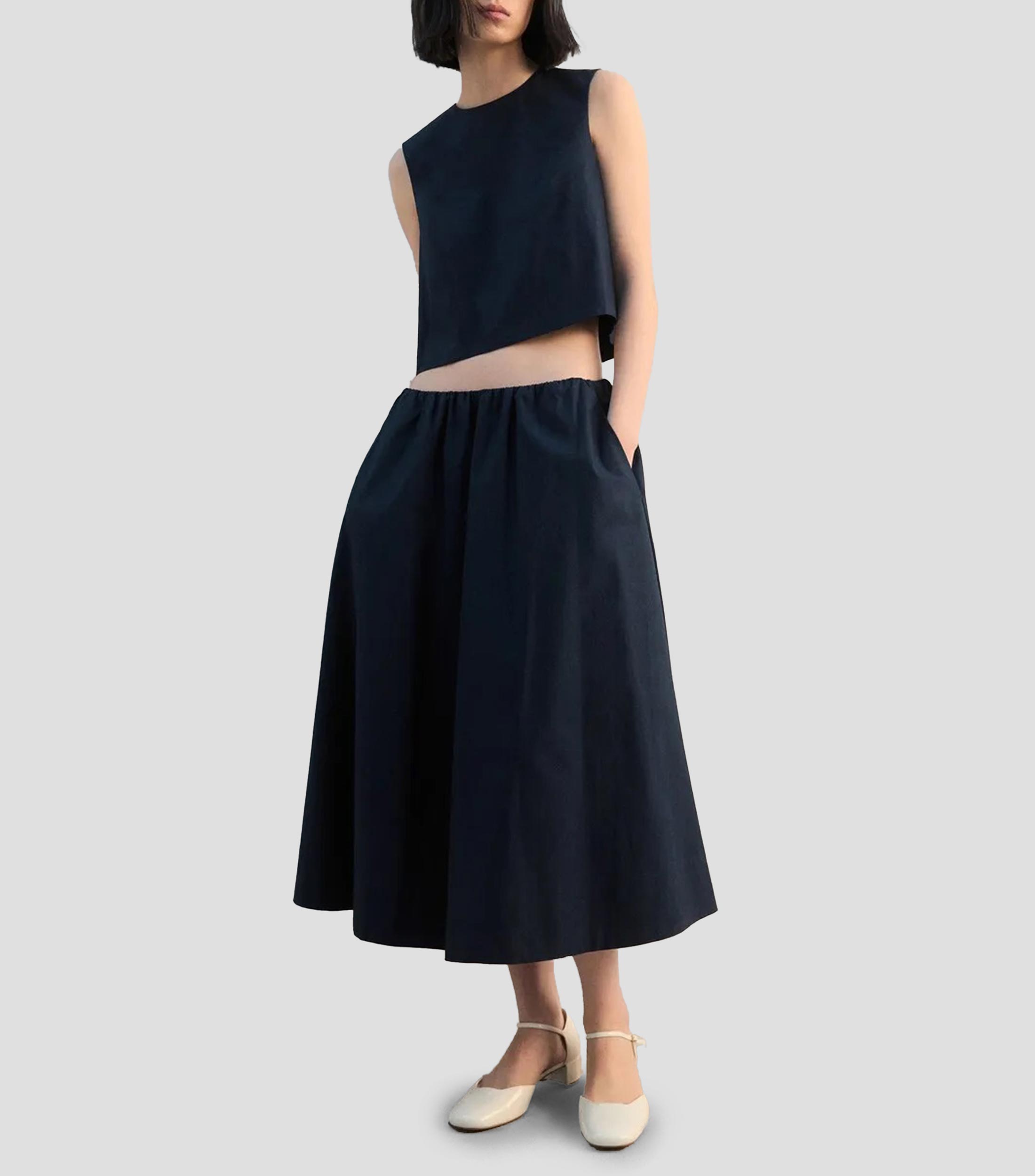 Falda midi de corte evasé lisa Mujer