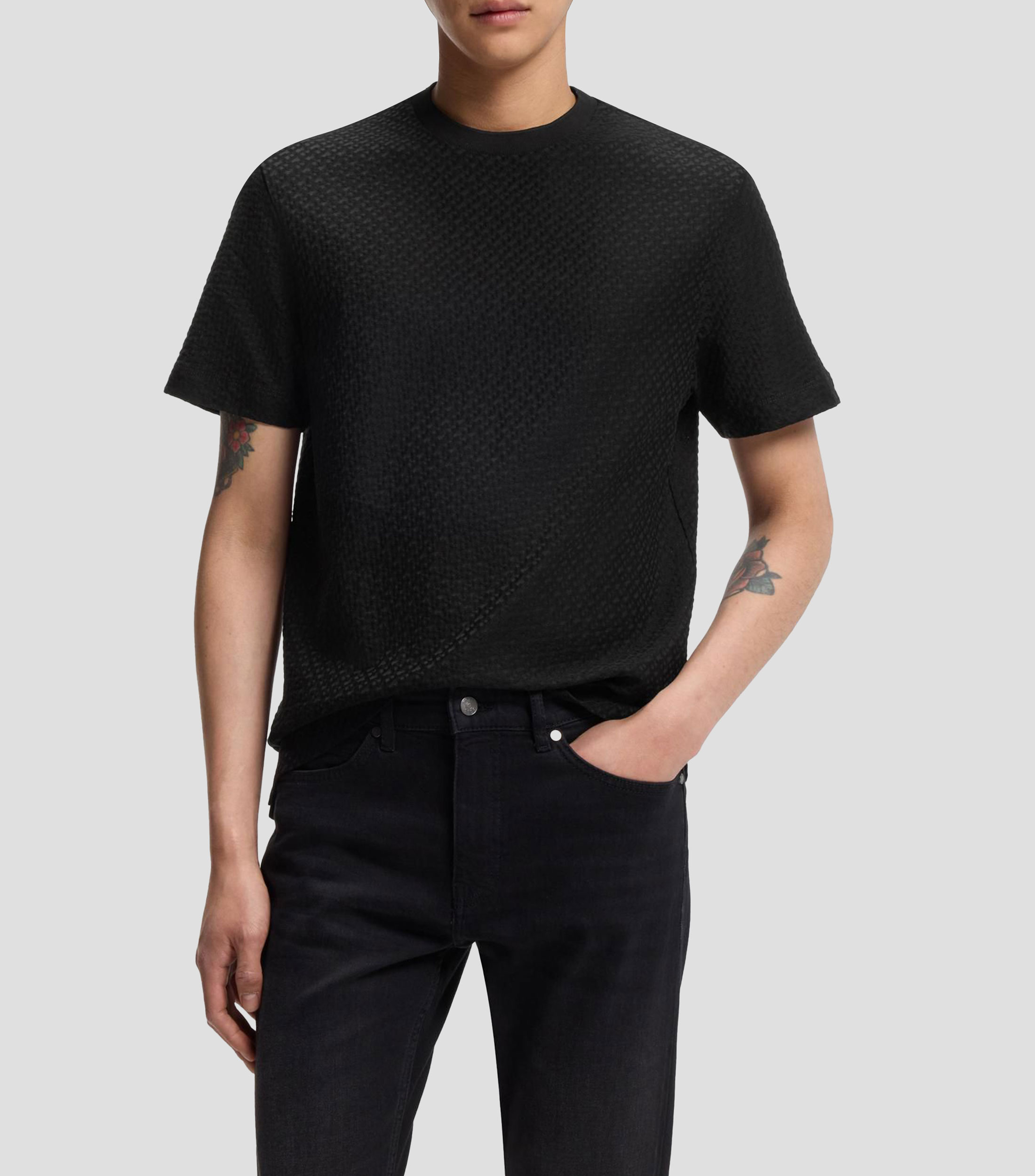 Playera Boss de algodón mercerizado con monogramas en jacquard Hombre