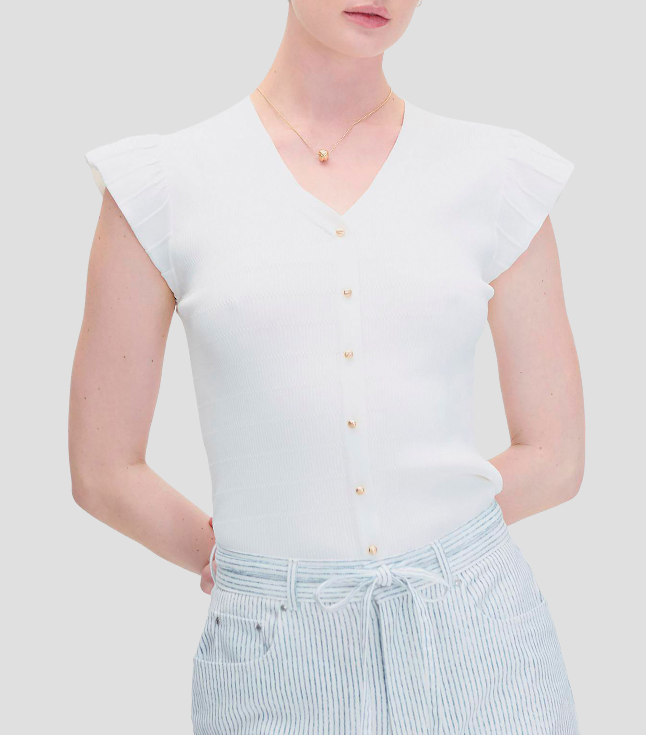 Blusa Blanca Tejido Canalé en Combinación Mujer