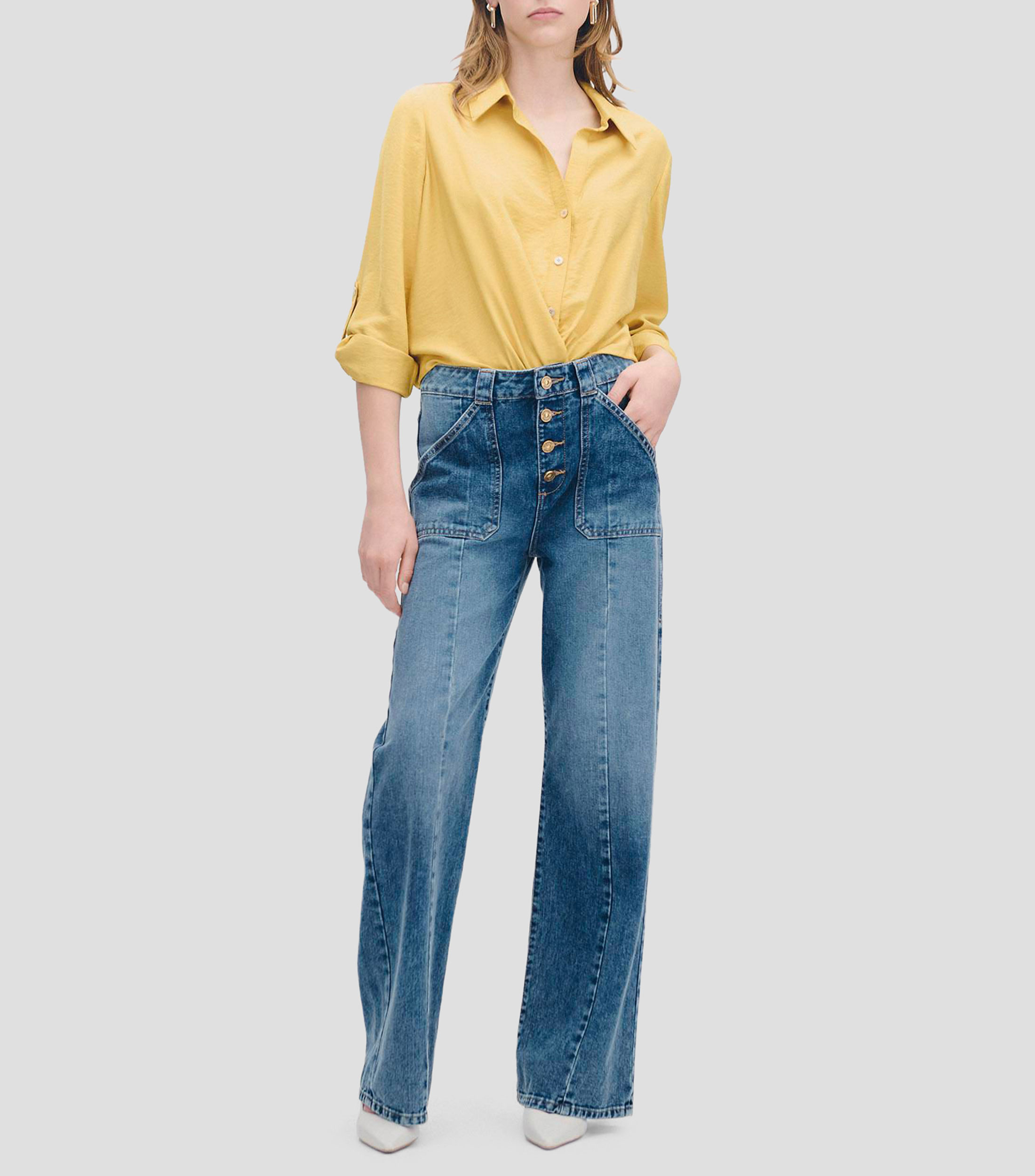 Blusa corta enresortado en cintura y charreteras Mujer