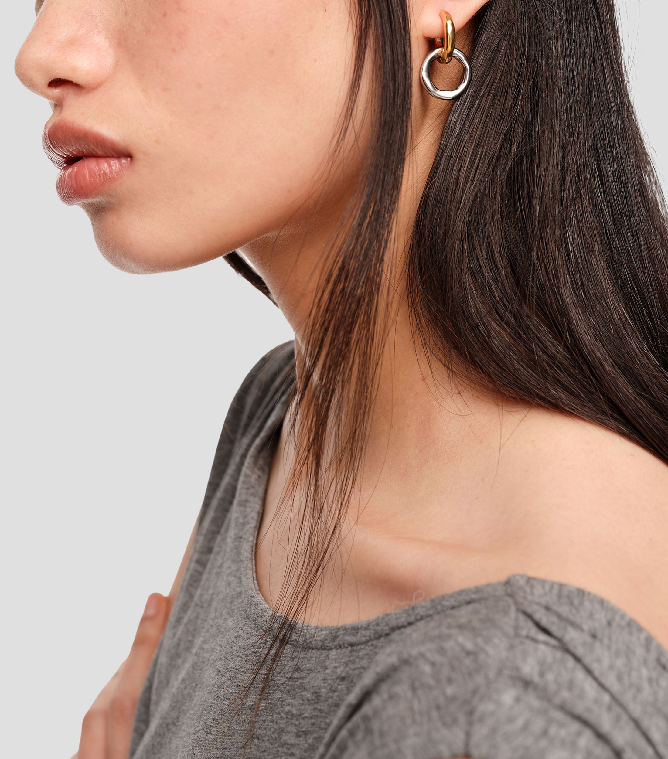 Pendientes doble aro textura bicolor Mujer