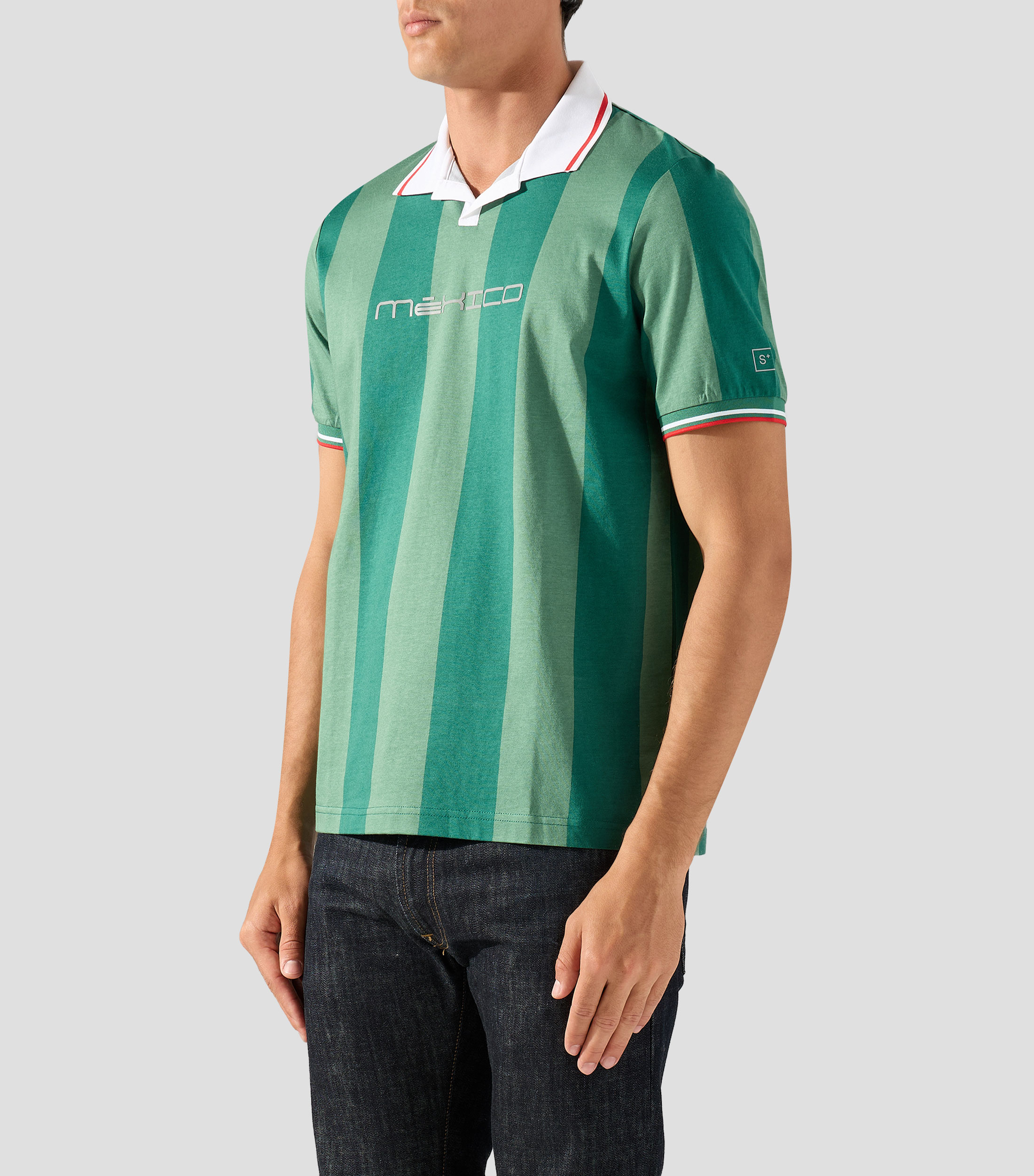 Playera tipo polo manga corta con franjas Hombre