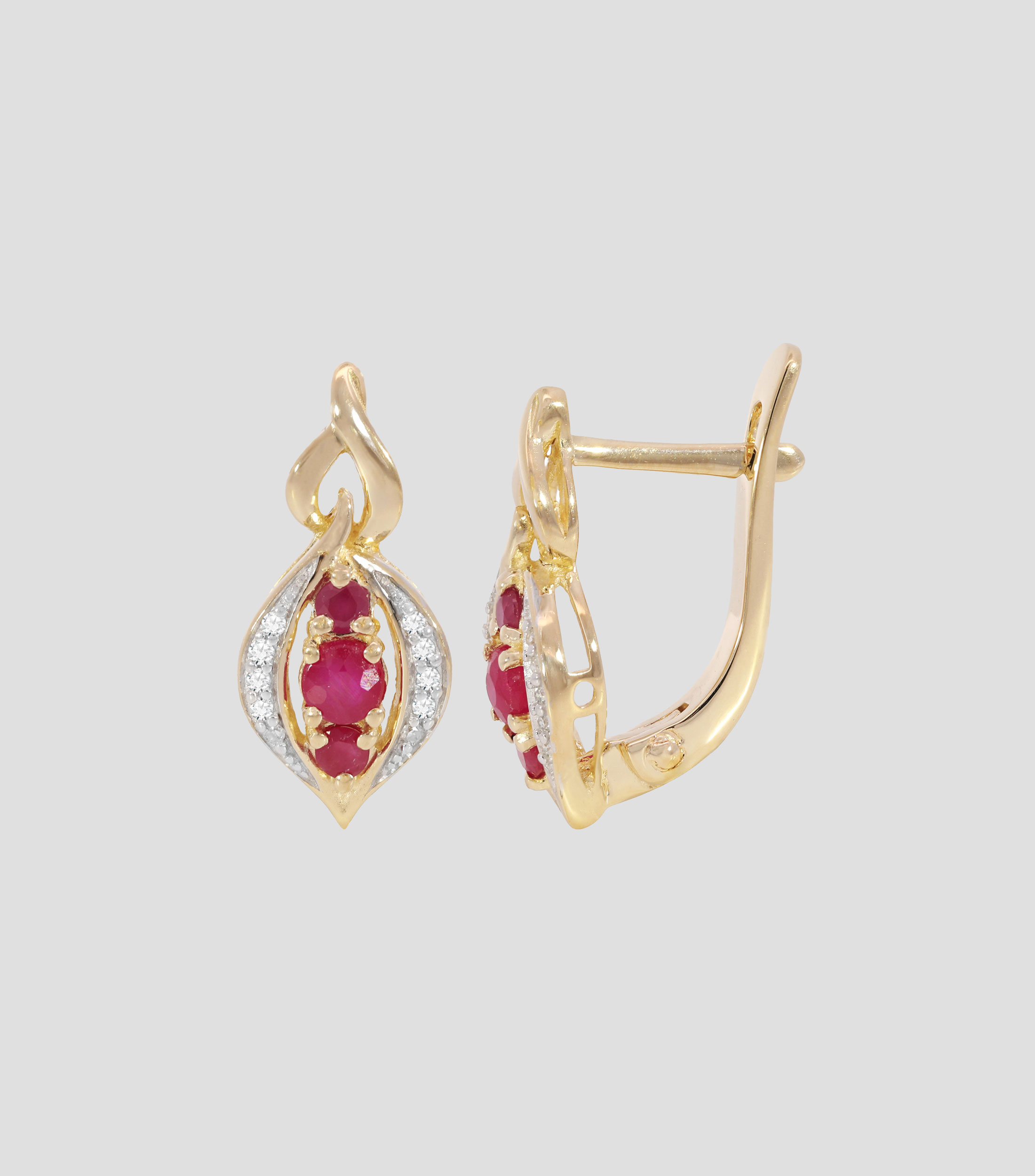 Aretes en oro amarillo de 14 kilates con rubís y diamantes Mujer