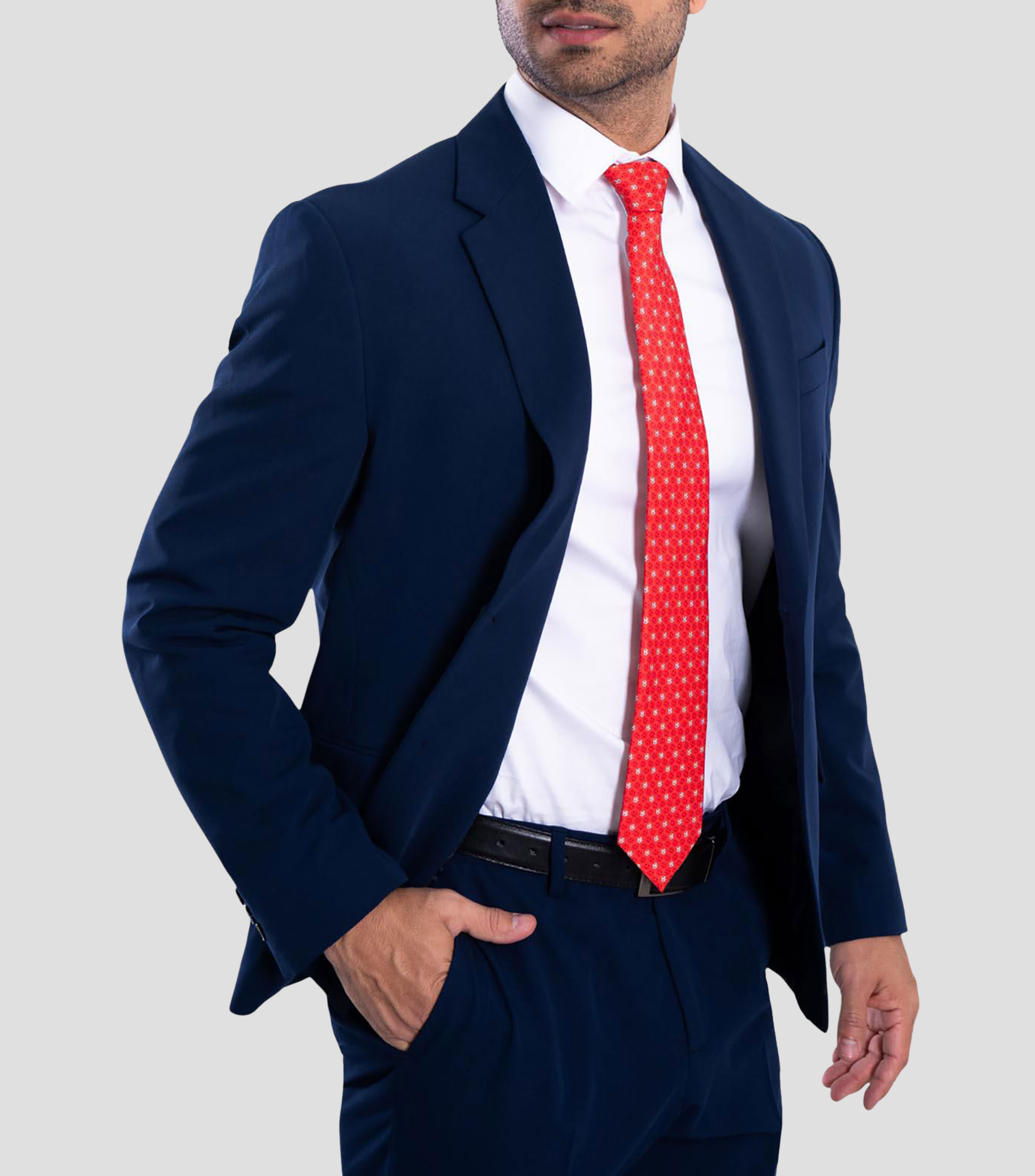 Corbata ancha de seda rojo claro estampada