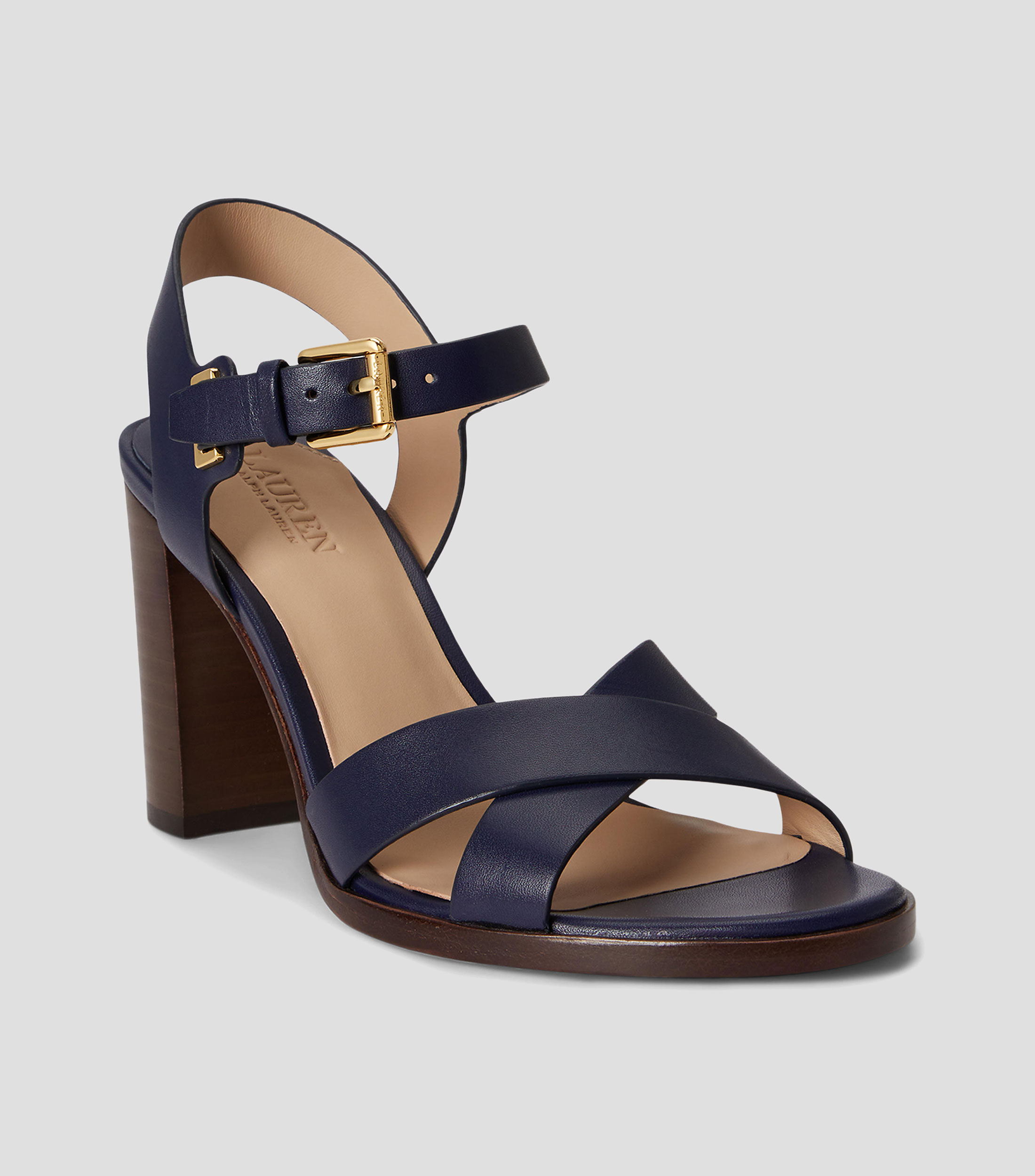 Sandalias de cuero con tacón alto ancho Emeryn Mujer