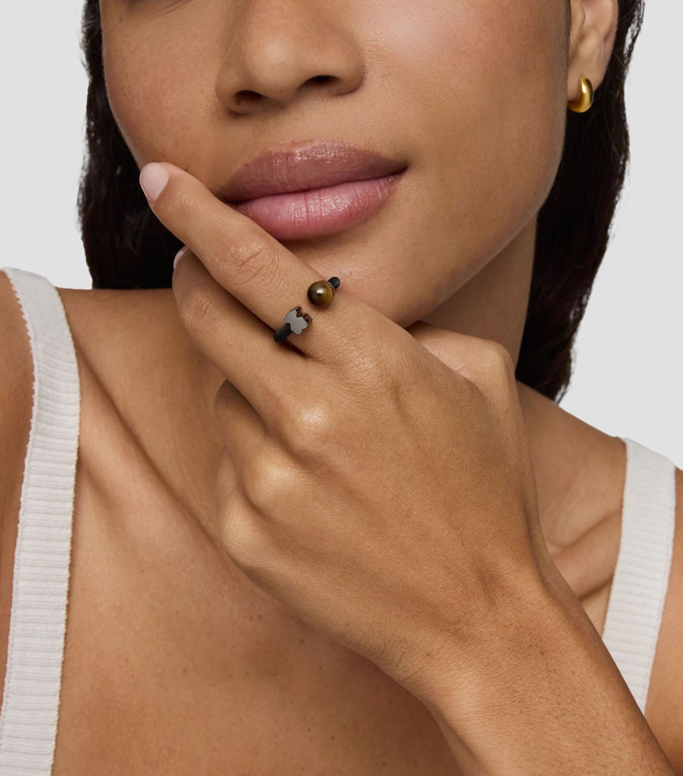 Anillo Icon Mesh con incrustación de ojo de halcón Mujer