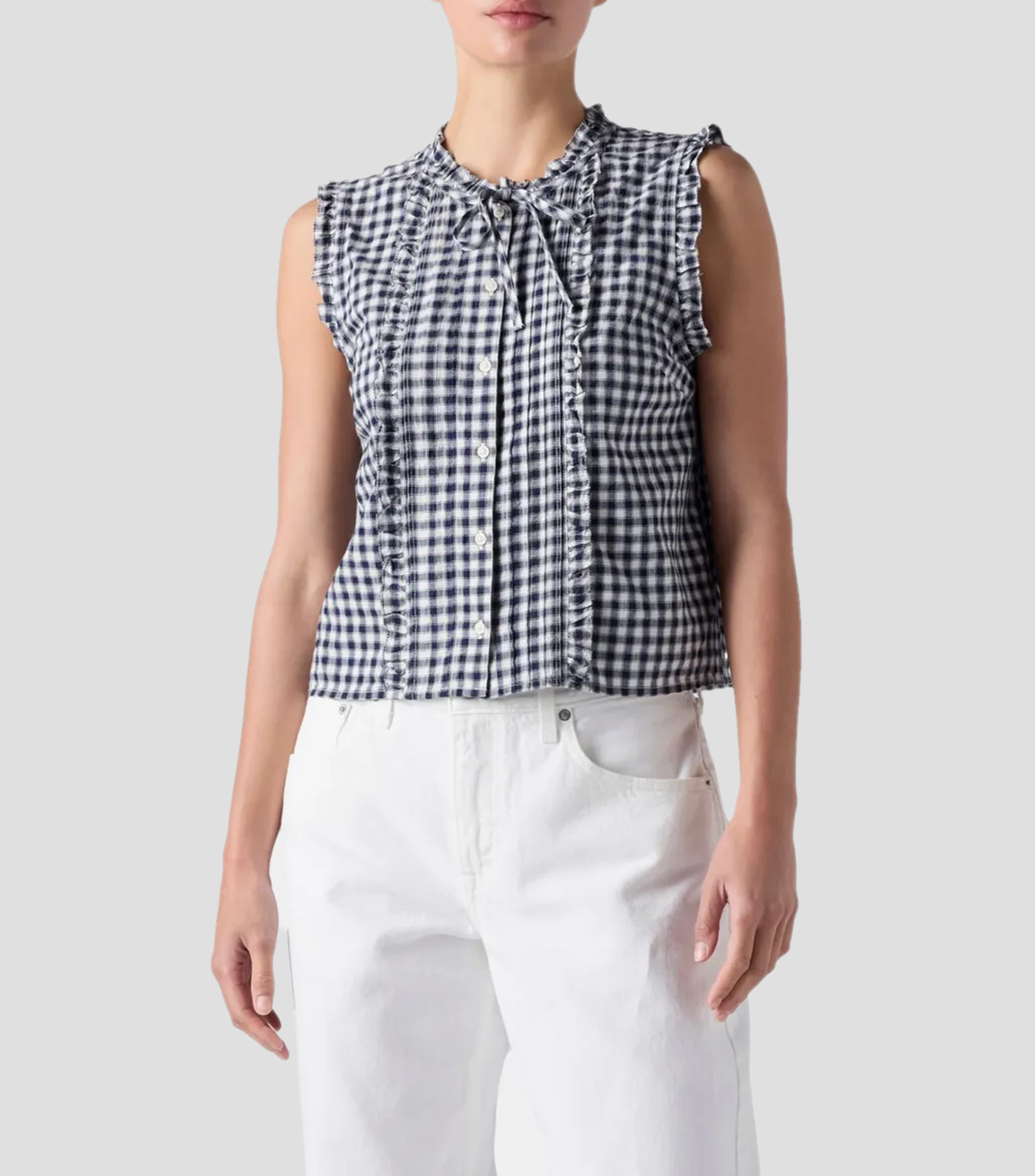 Blusa con cuadros sin mangas Mujer