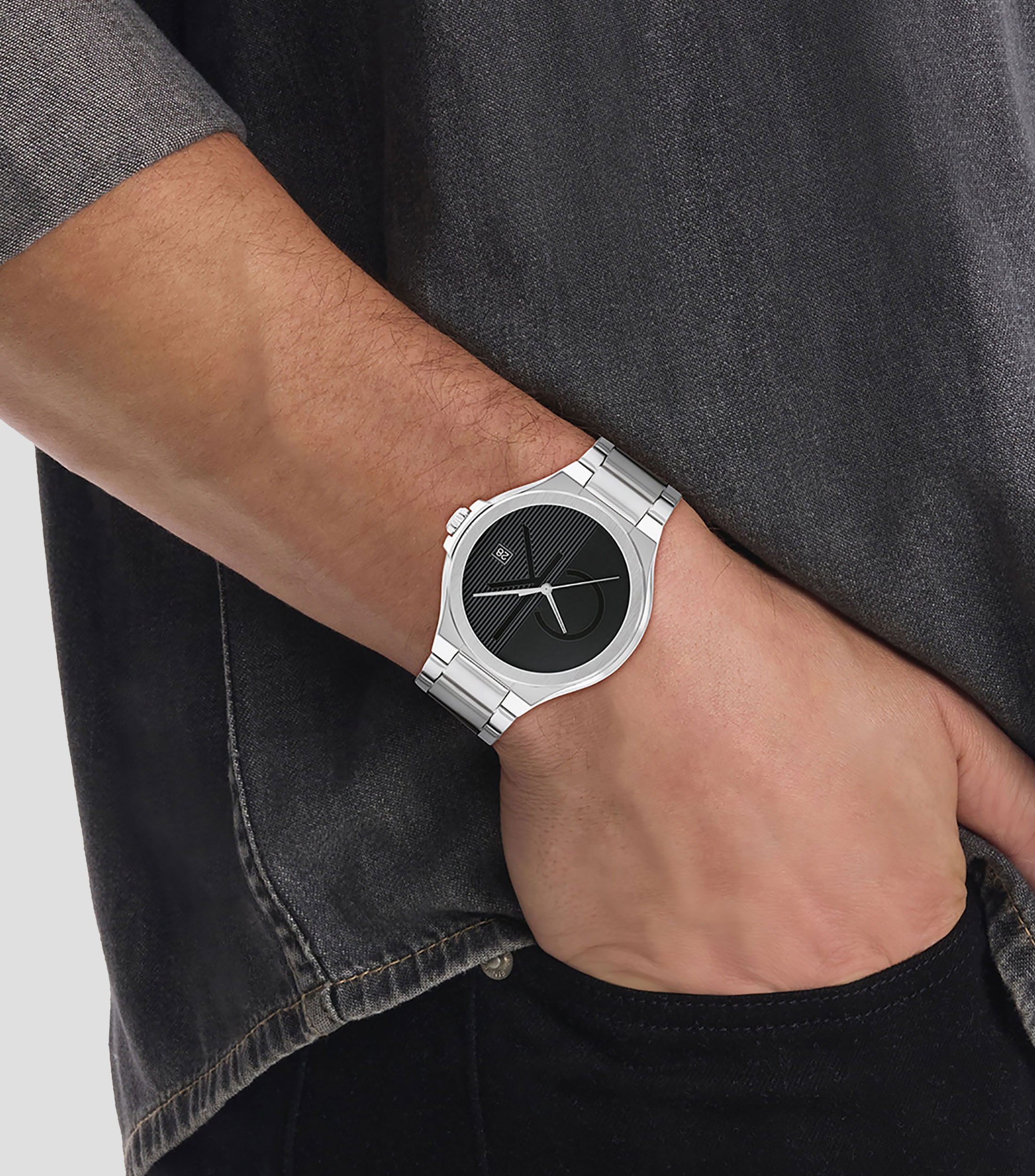 Reloj para Hombre Confidence Casual Negro, Plateado