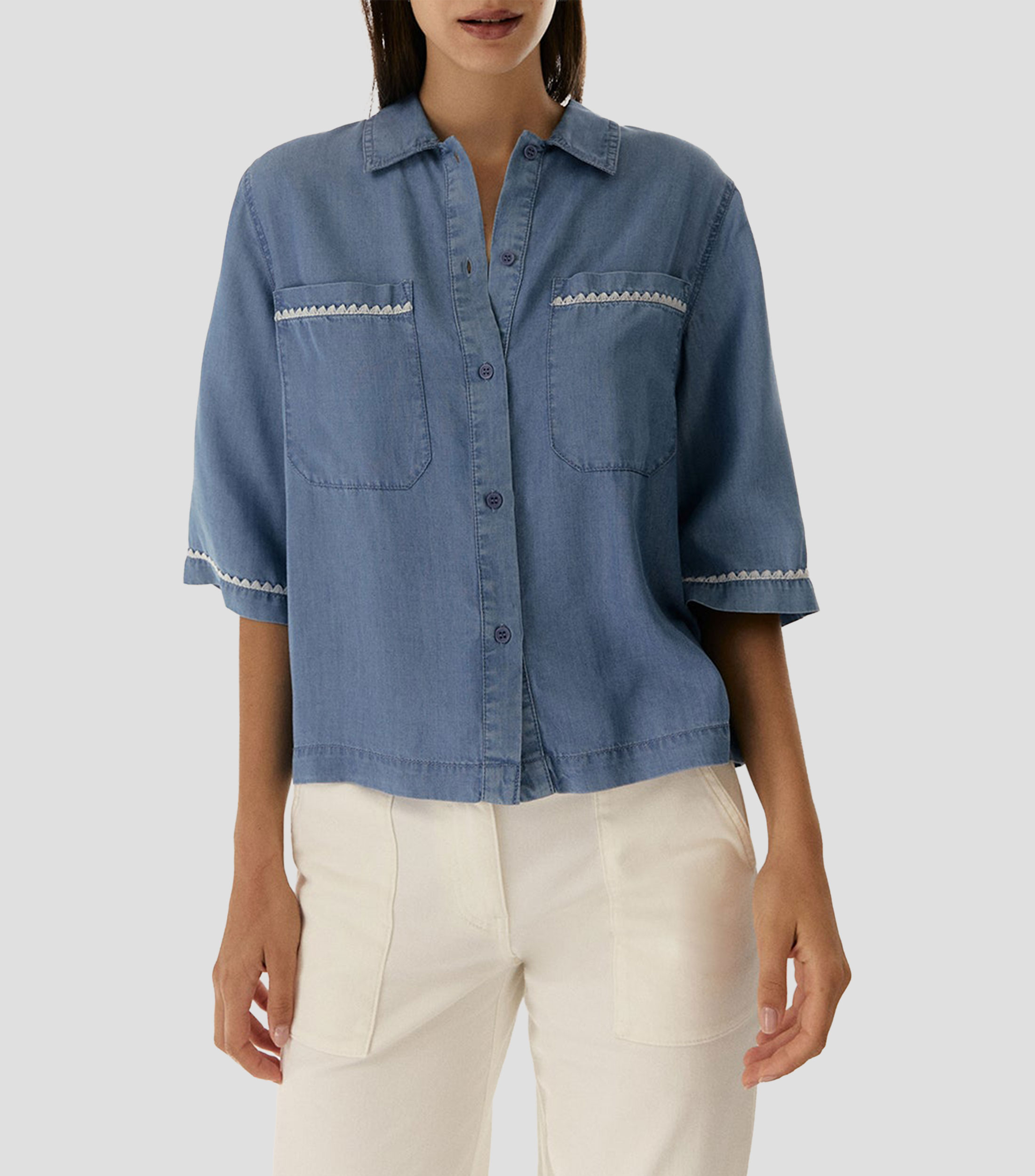Camisa sólido manga 3/4 Mujer