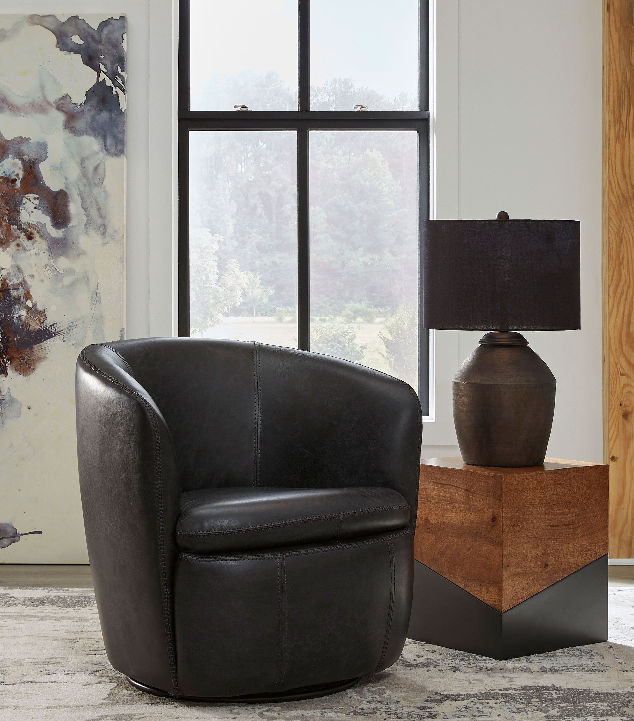 Sillon giratorio en piel Kamiko Negro