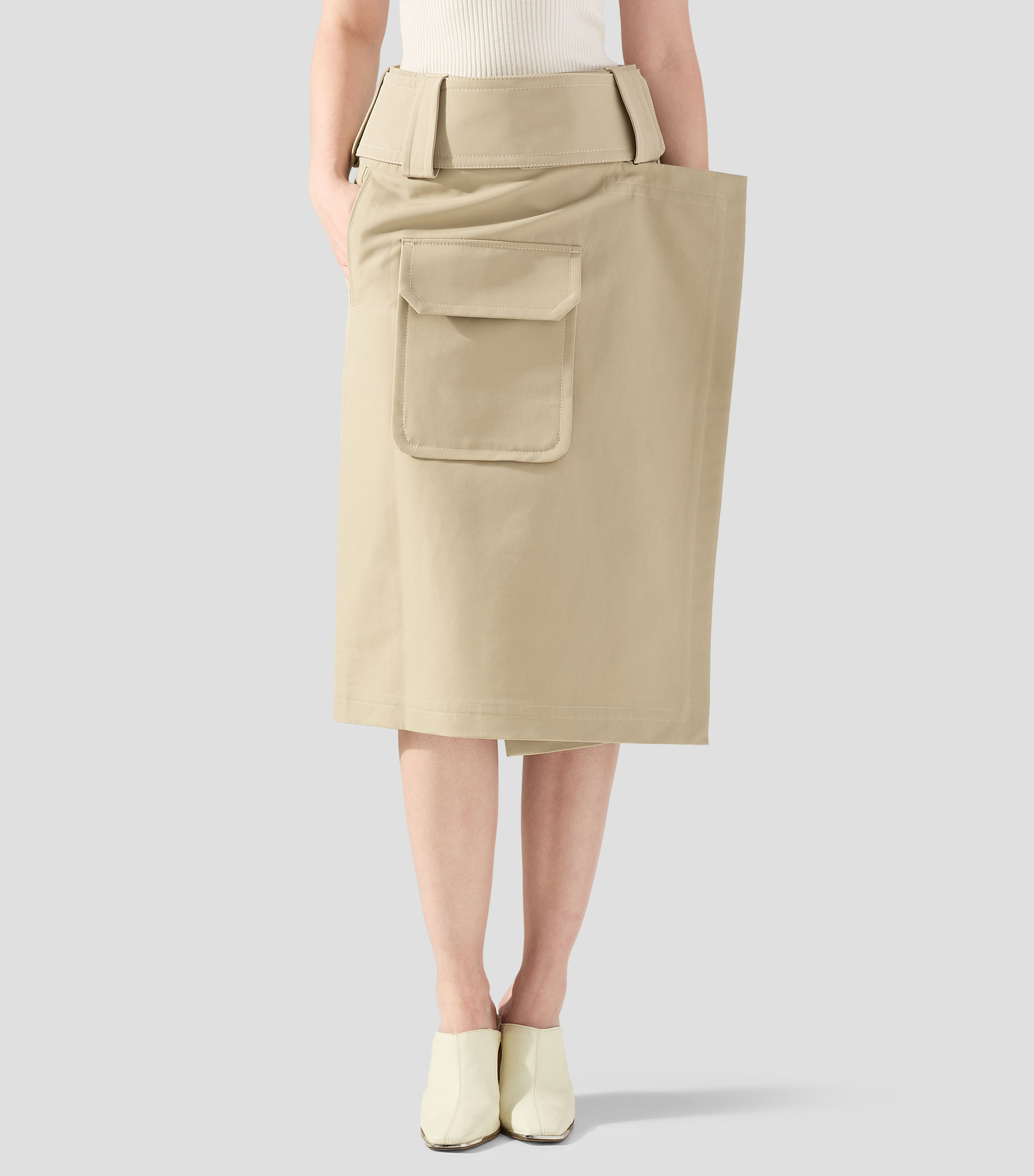 Falda midi de corte recto lisa Mujer