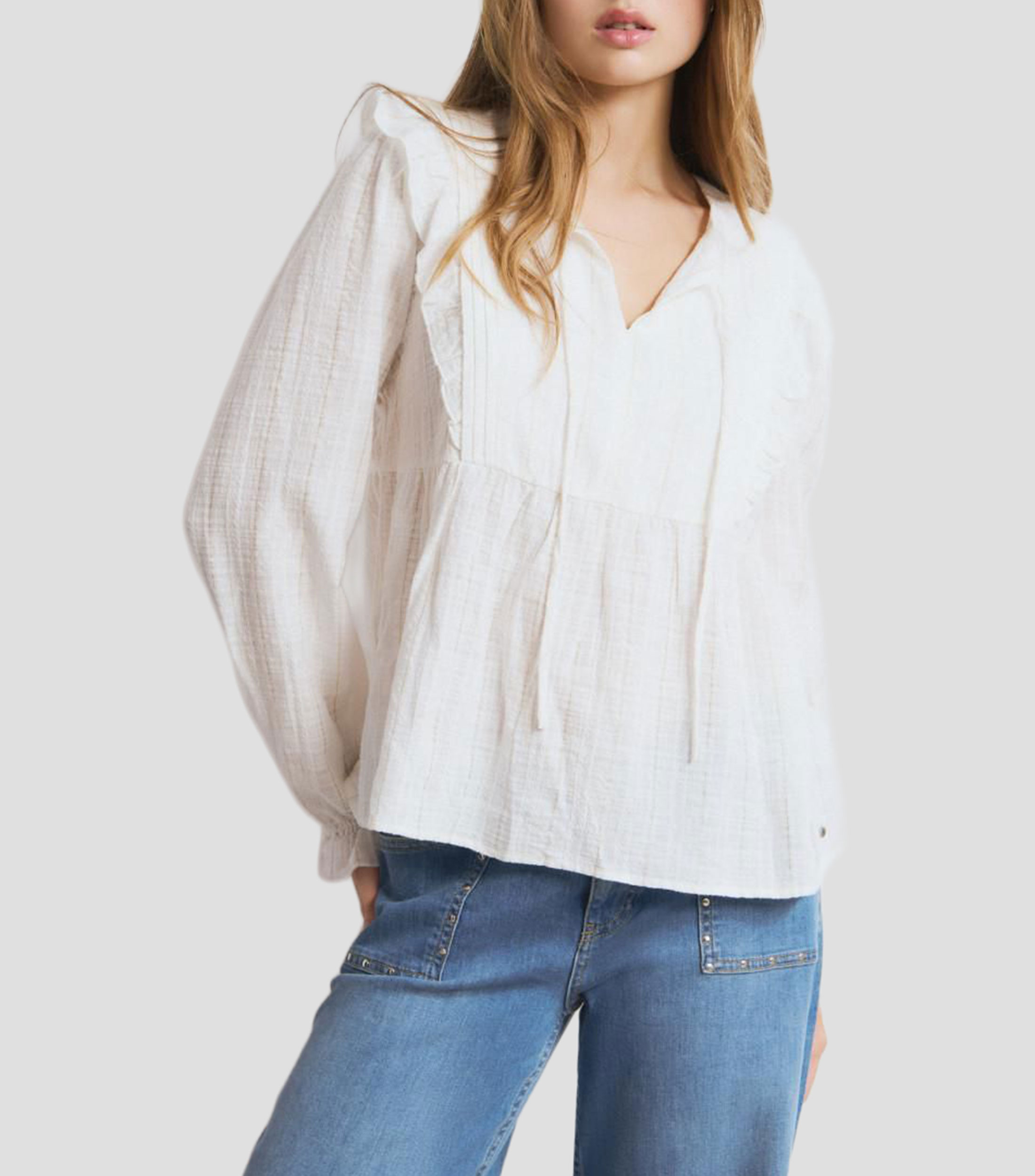 Blusa lisa de manga larga Mujer