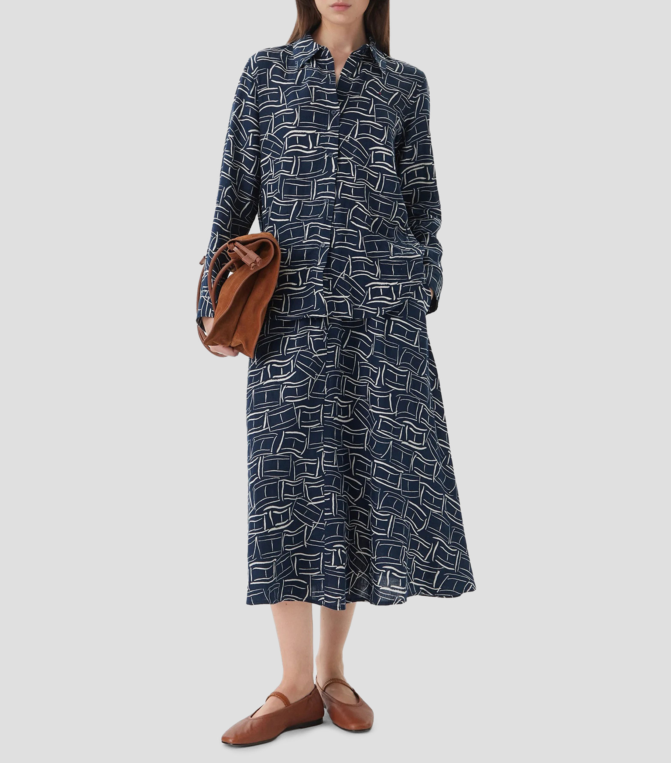 Camisa estampada de lino manga larga Mujer