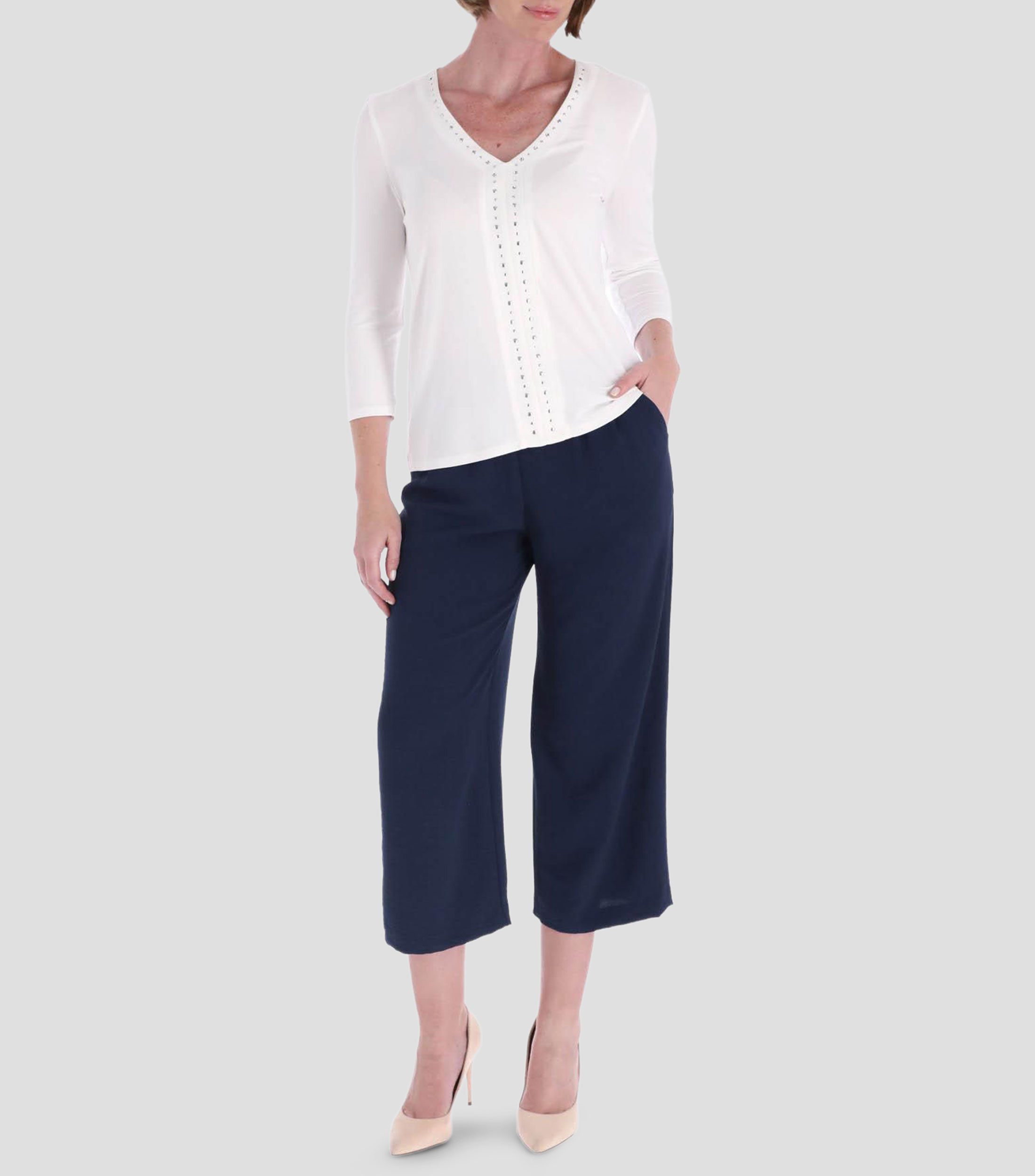 Blusa lisa manga 3/4 Mujer