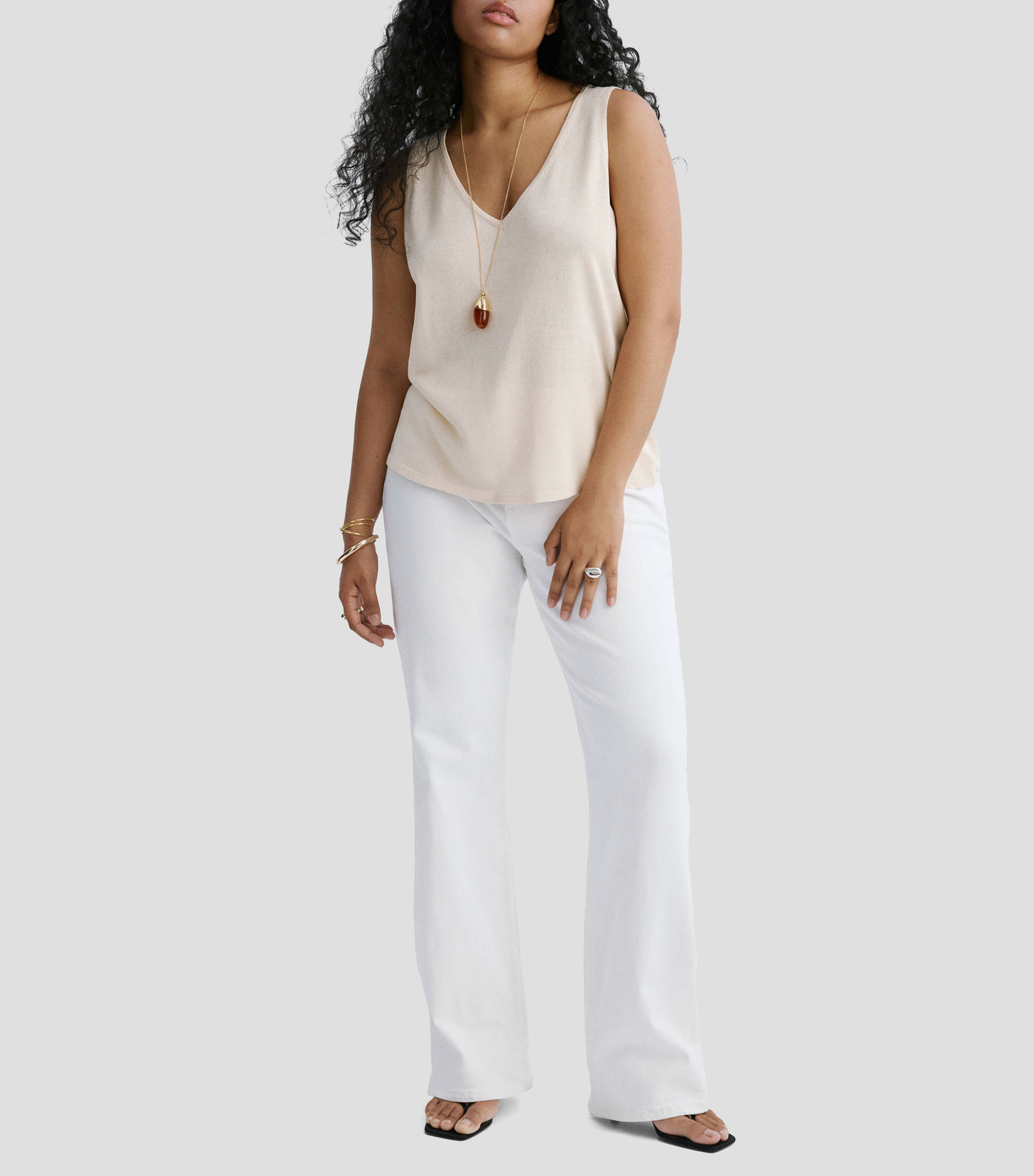 Top cuello V sin mangas liso Mujer