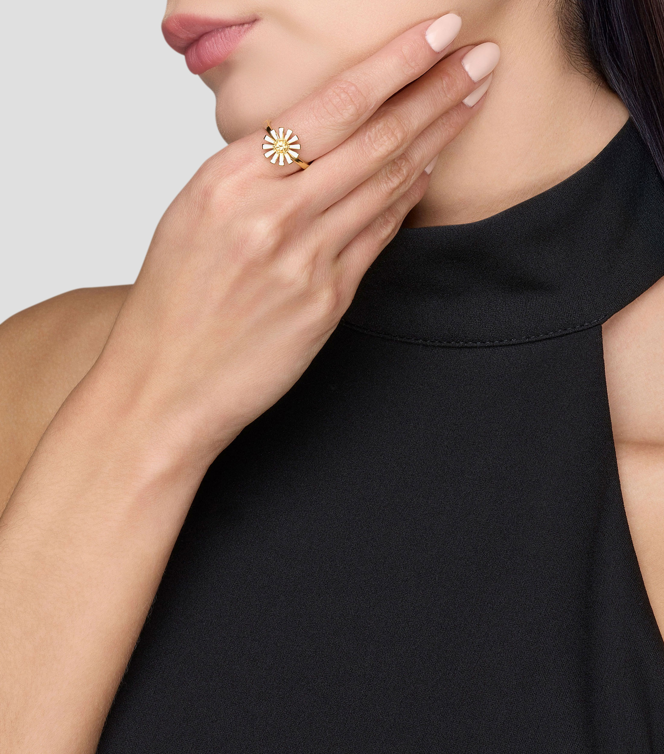 Anillo en oro amarillo de 18 kilates Margherita con cerámica y cuarzo Mujer