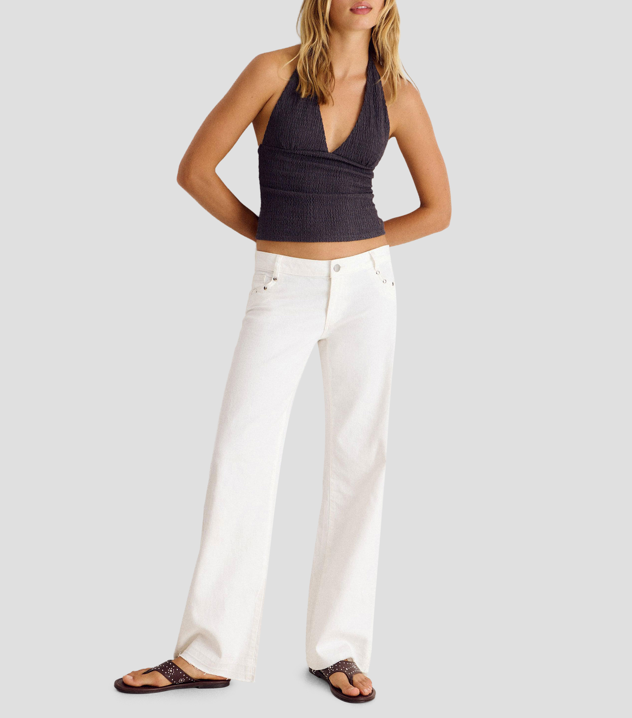 Top liso con textura sin mangas Mujer