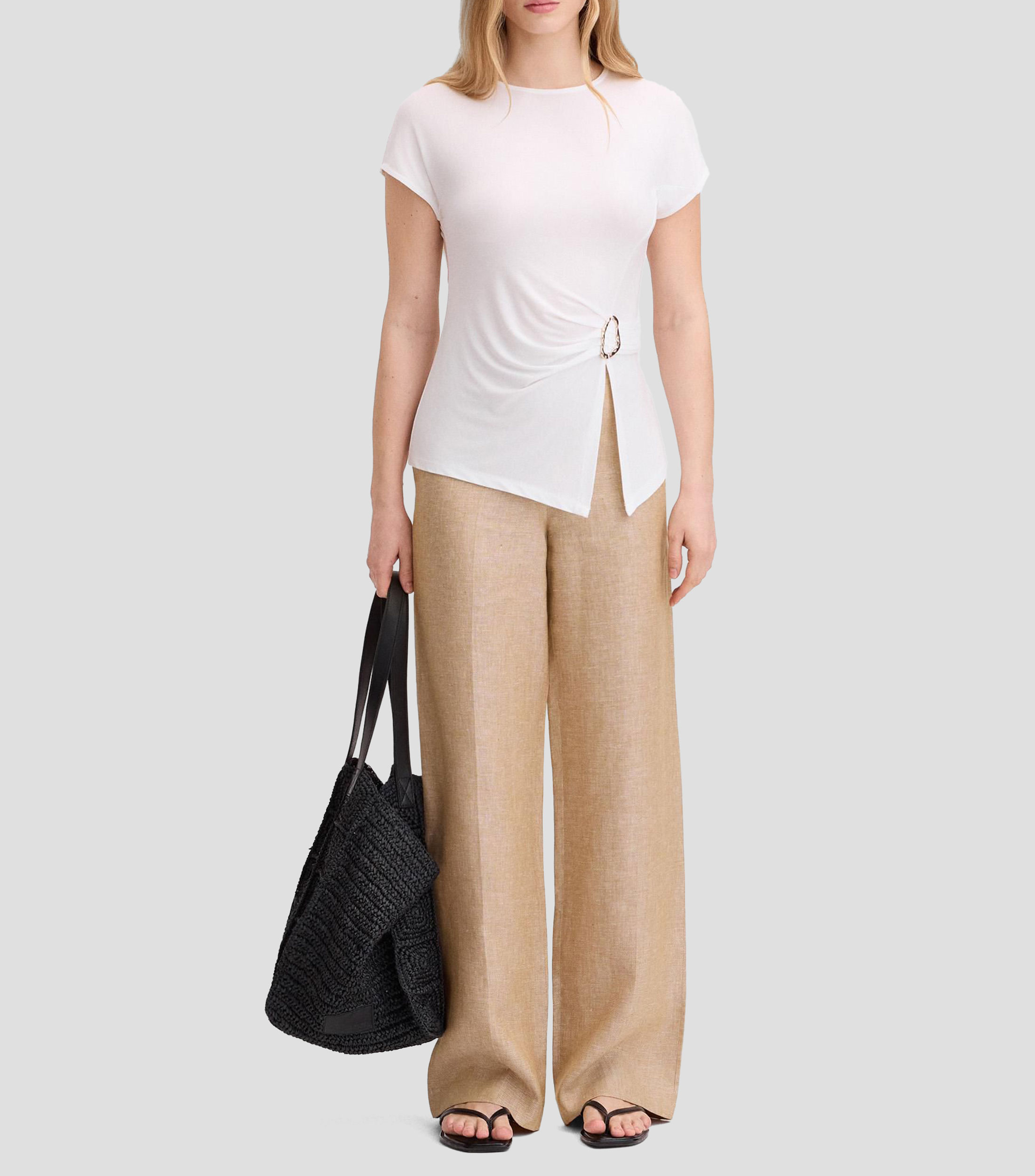 Playera asimétrica anilla liso Mujer