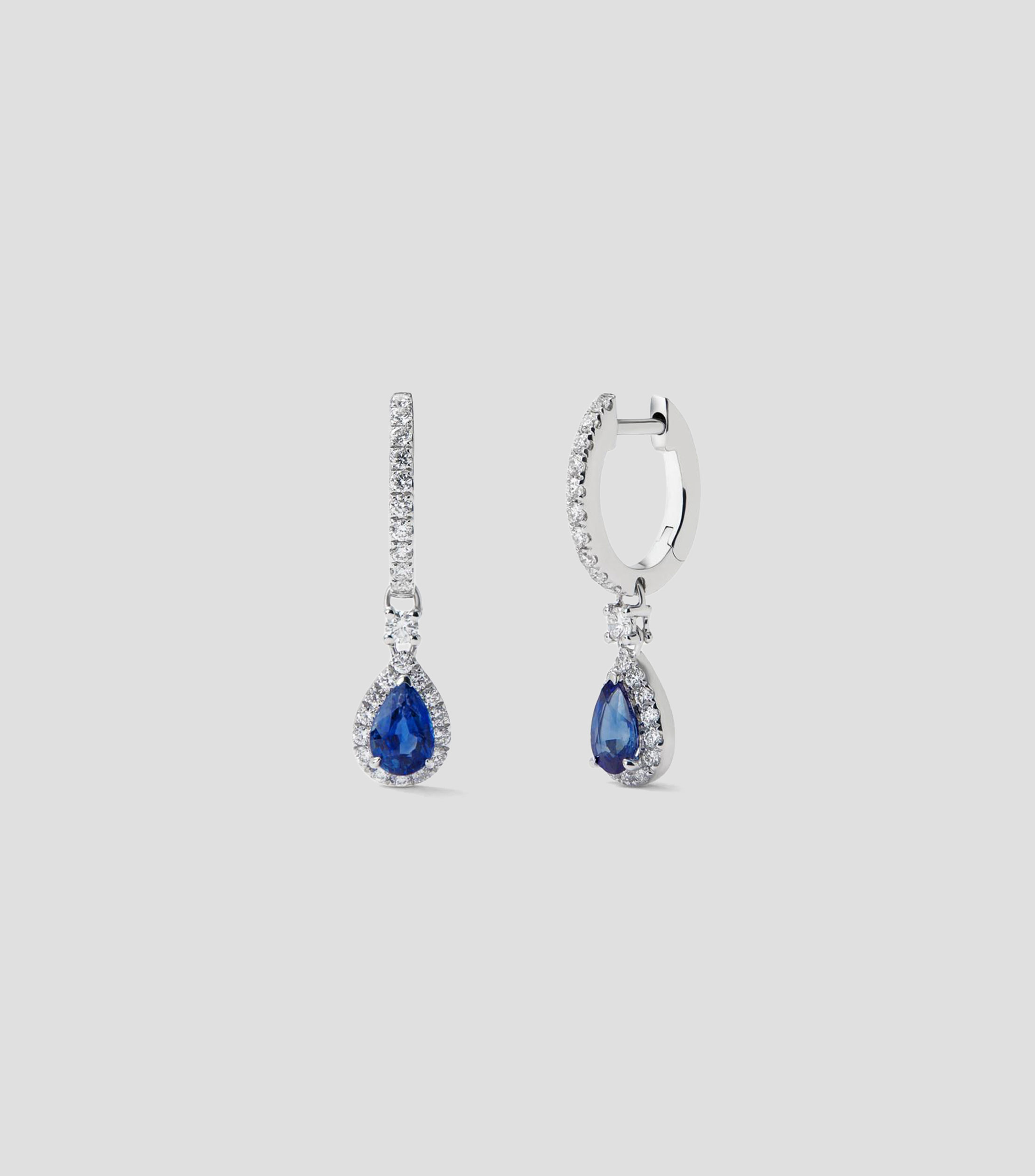 Aretes en Oro blanco de 18 Kilates con zafiro y diamantes Mujer