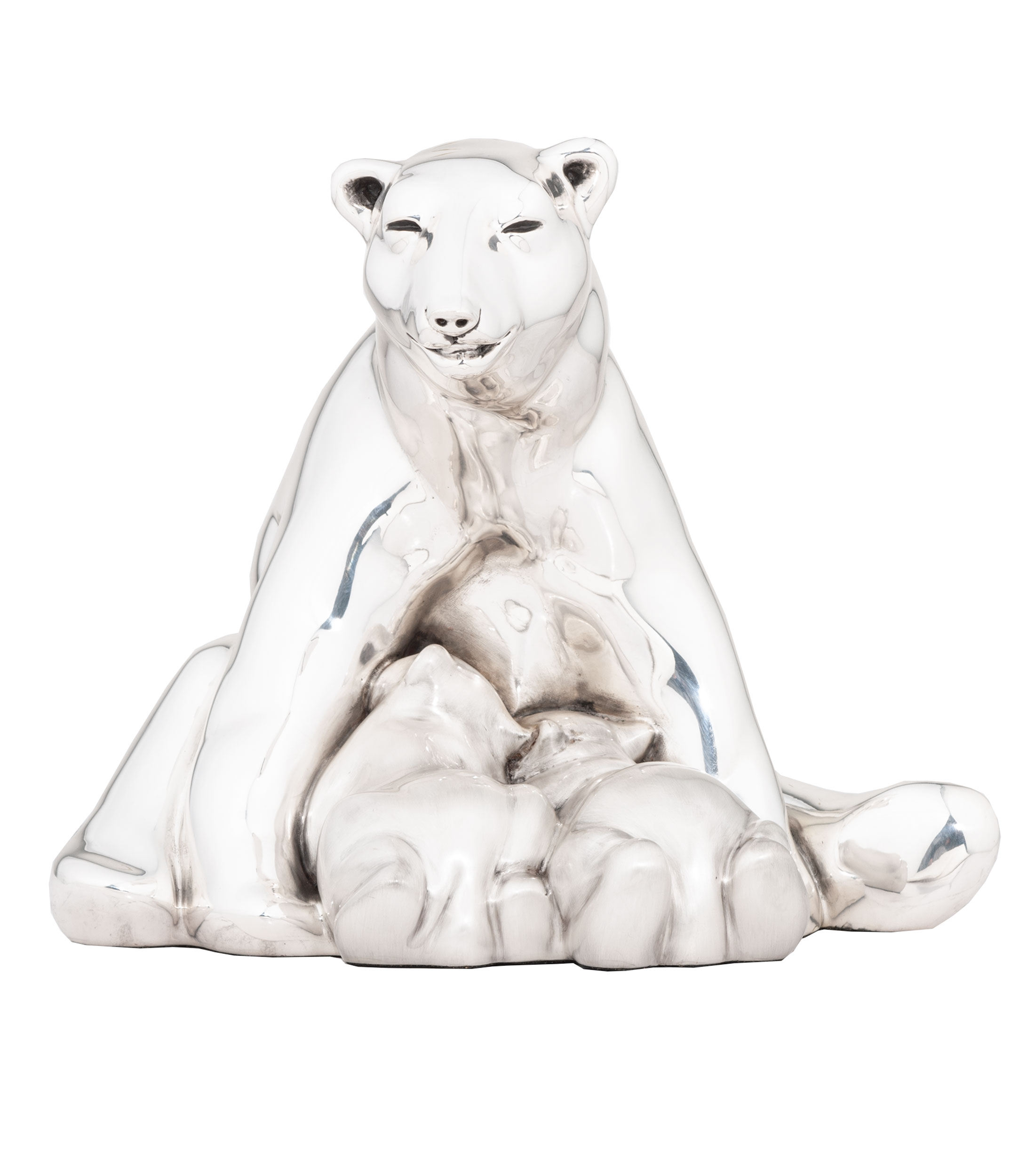 Escultura Familia de Osos Polares en Plata