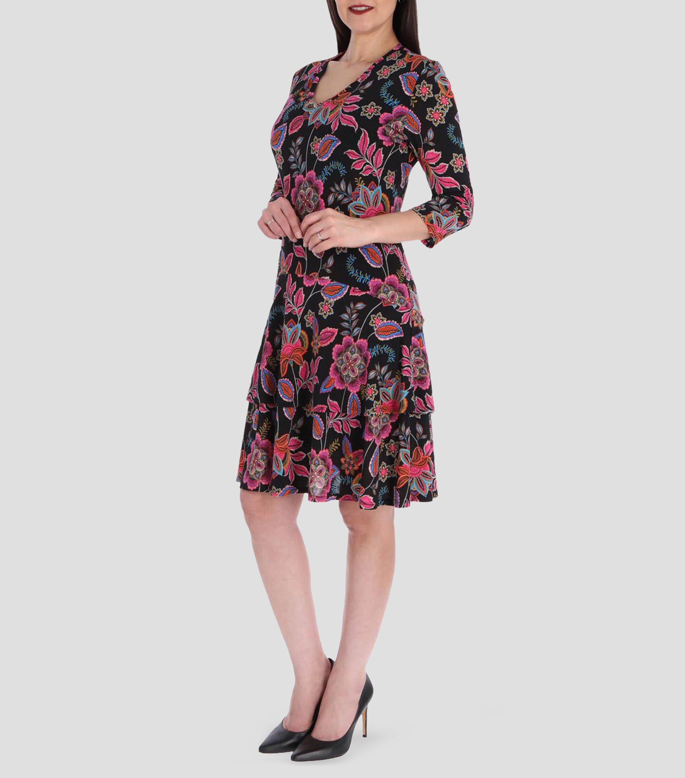 Vestido corto manga 3/4 estampado Mujer