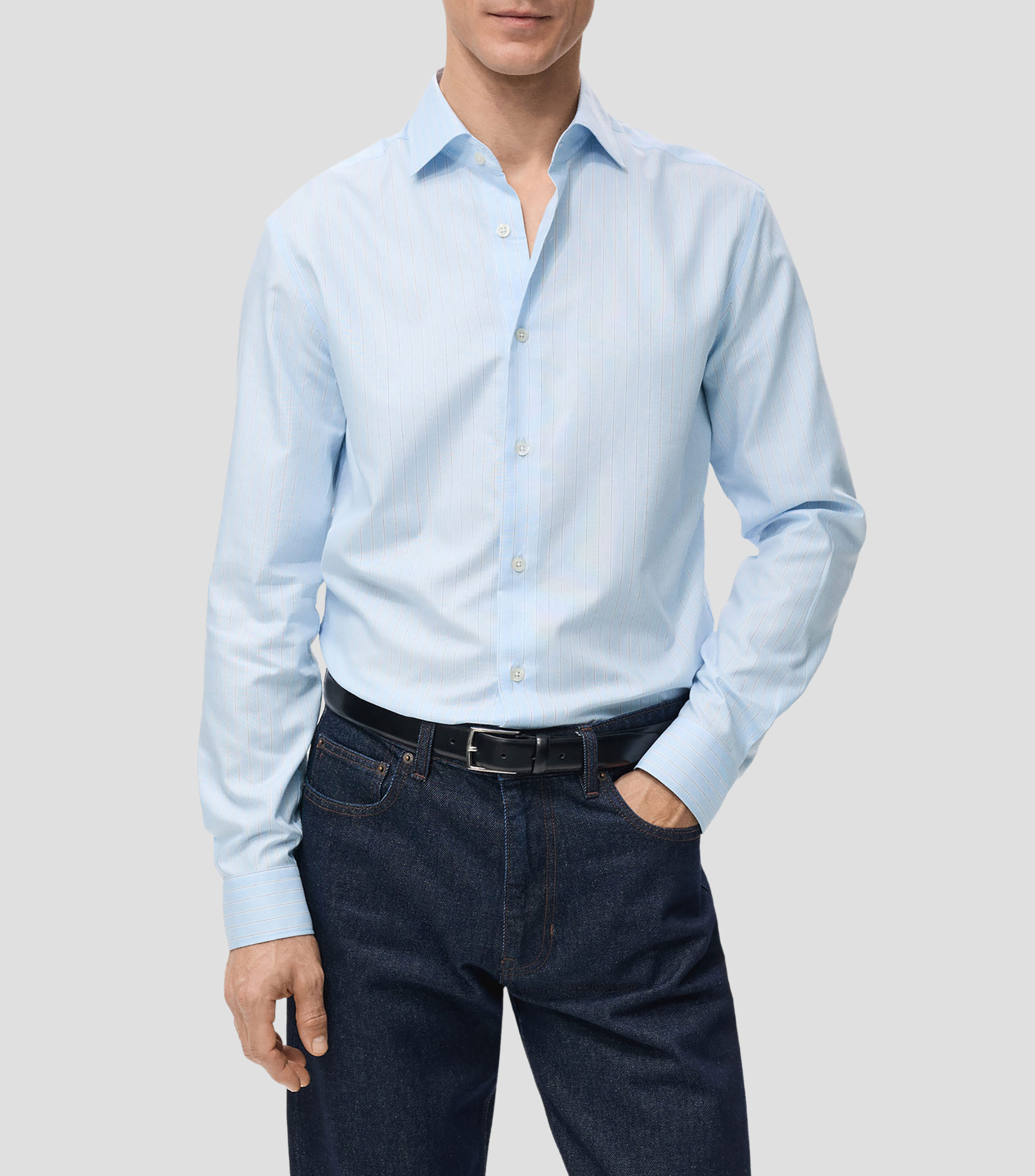 Camisa líneas manga larga Hombre