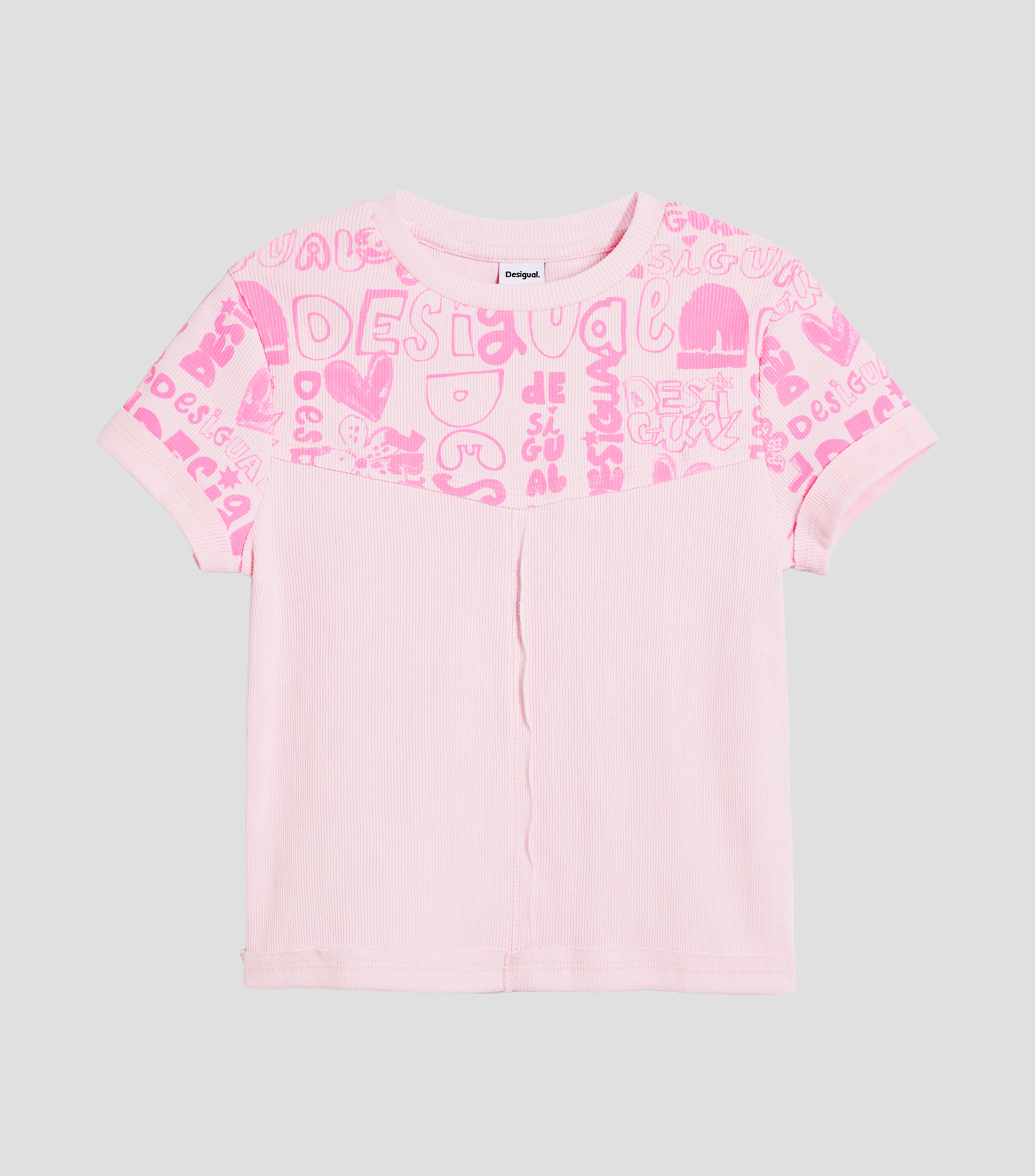 Playera cuello redondo manga corta con estampado Niña