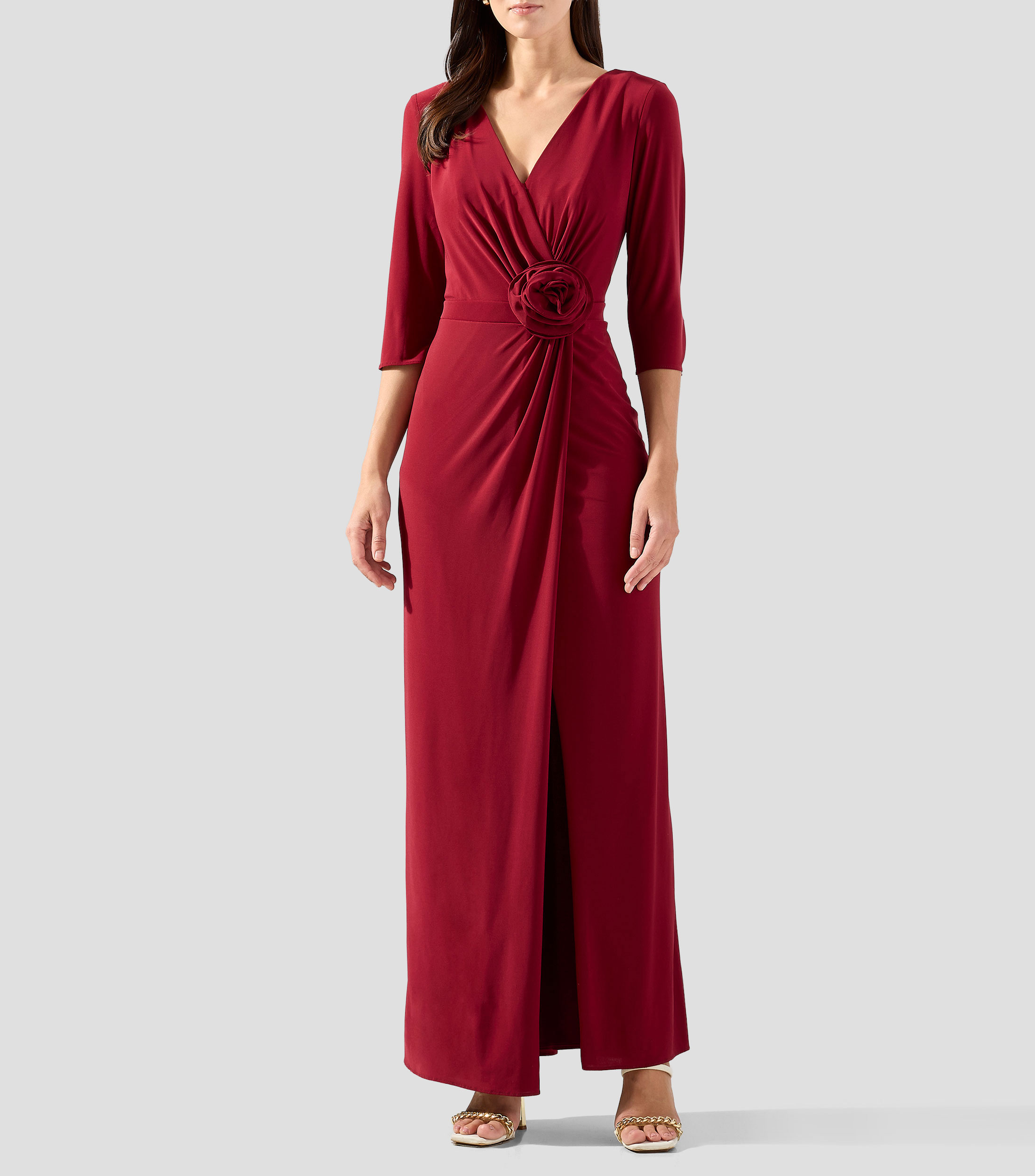 Vestido largo manga 3/4 liso Mujer