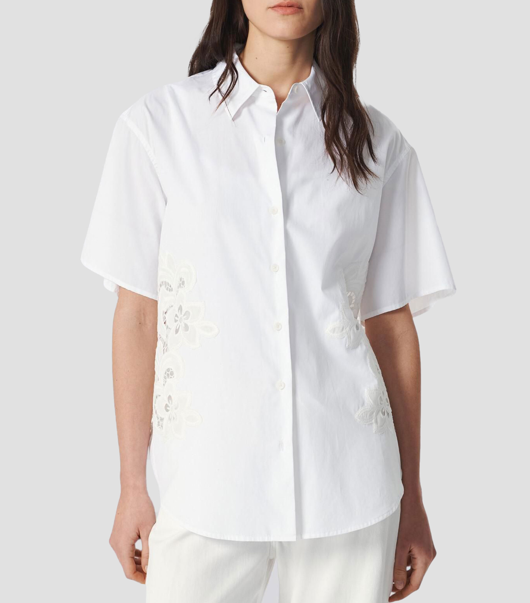 Camisa con flores manga corta Mujer