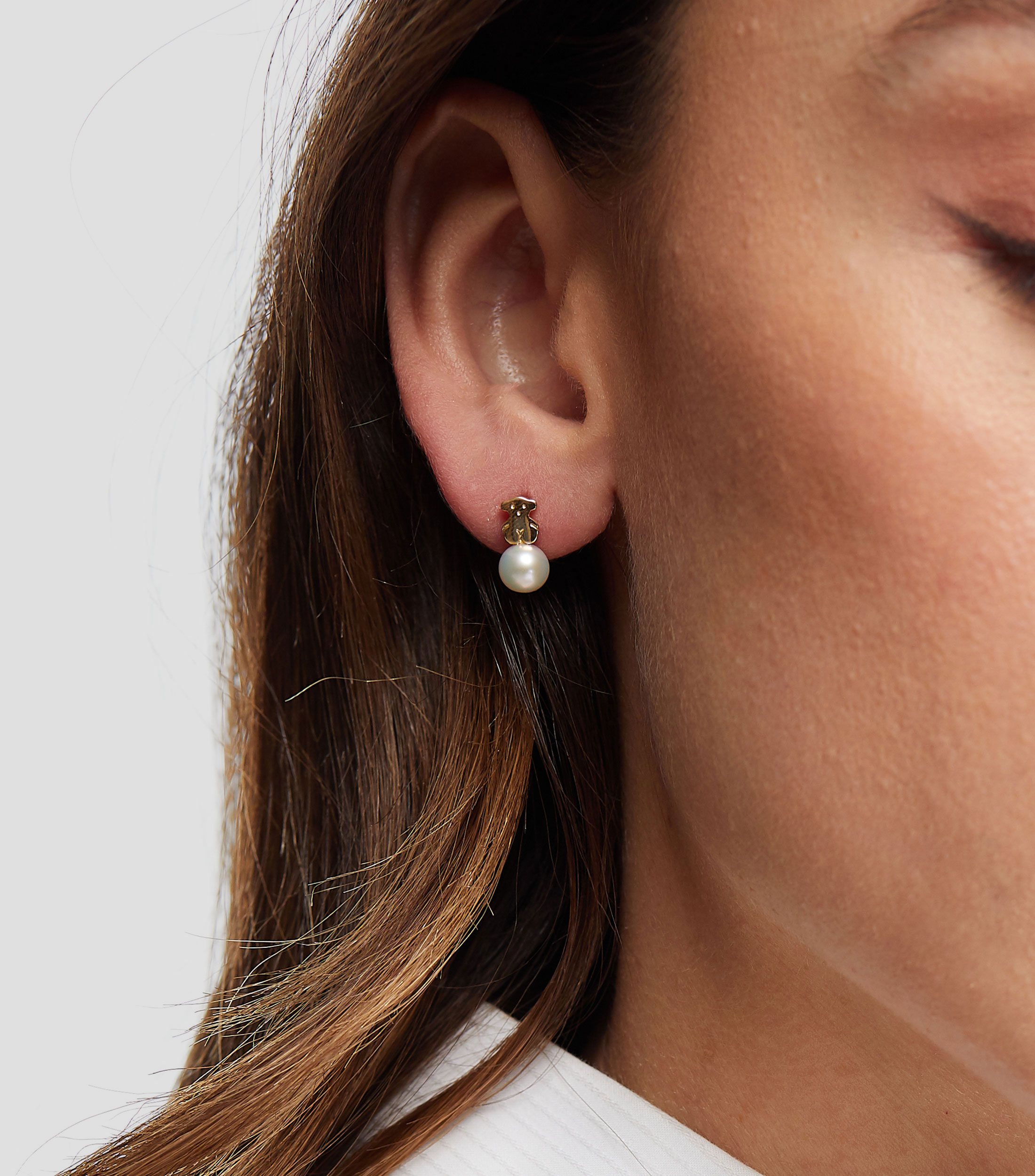 Aretes en Oro amarillo 18 Kilates con Oso y perla Puppies Mujer