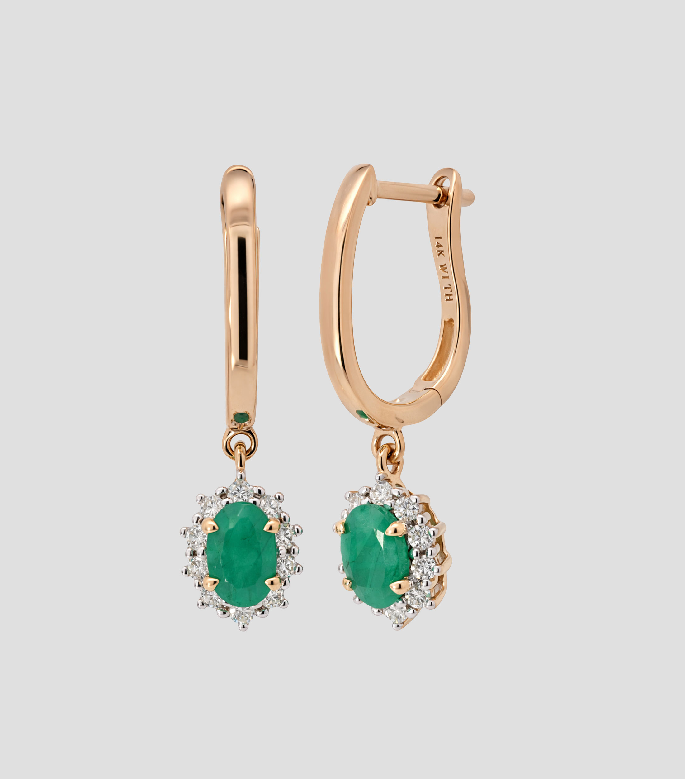 Aretes en Oro amarillo de 14 Kilates con esmeralda y diamantes Mujer