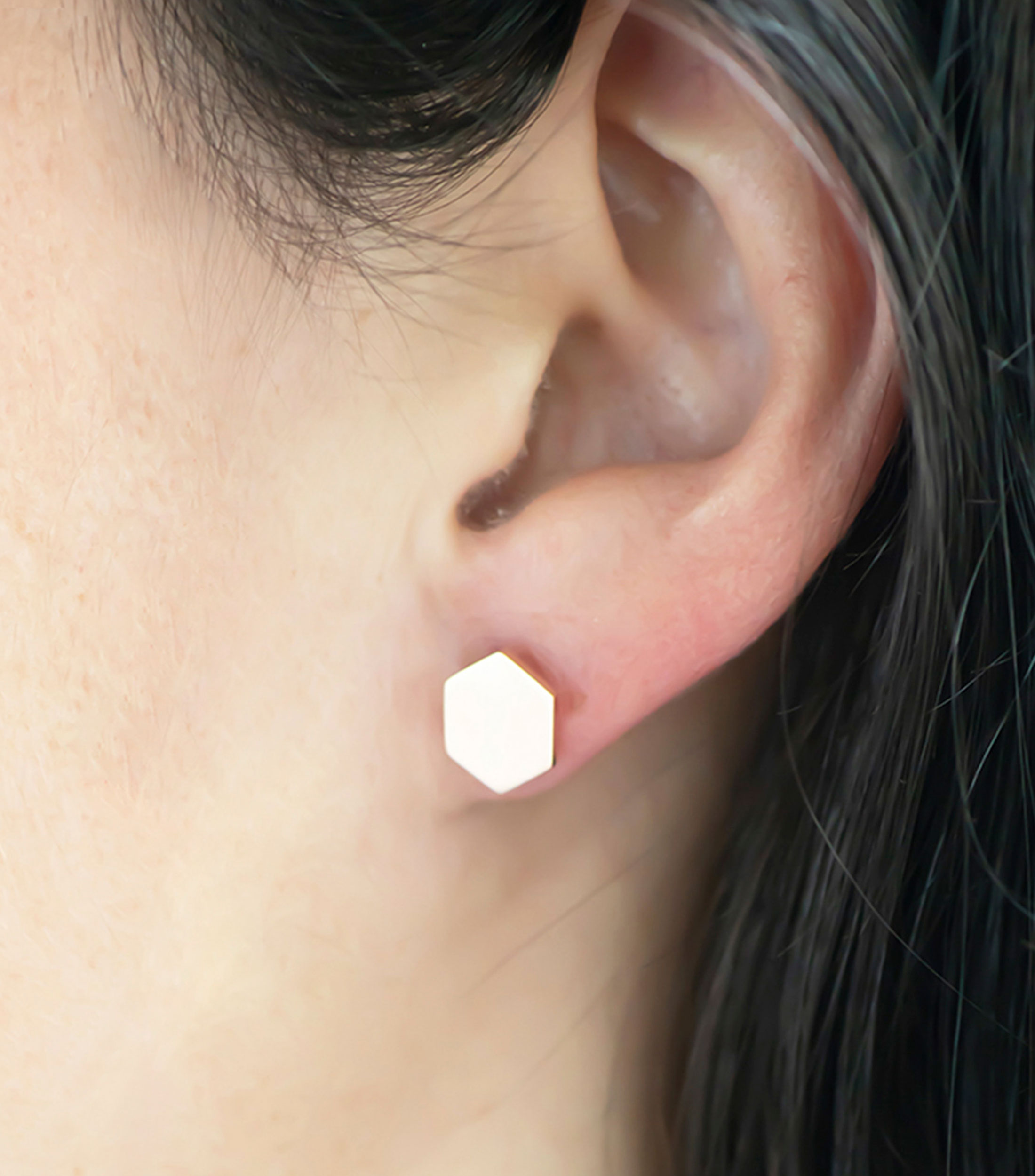 Aretes en oro rosa de 14 kilates hexagonales Sofía Mujer