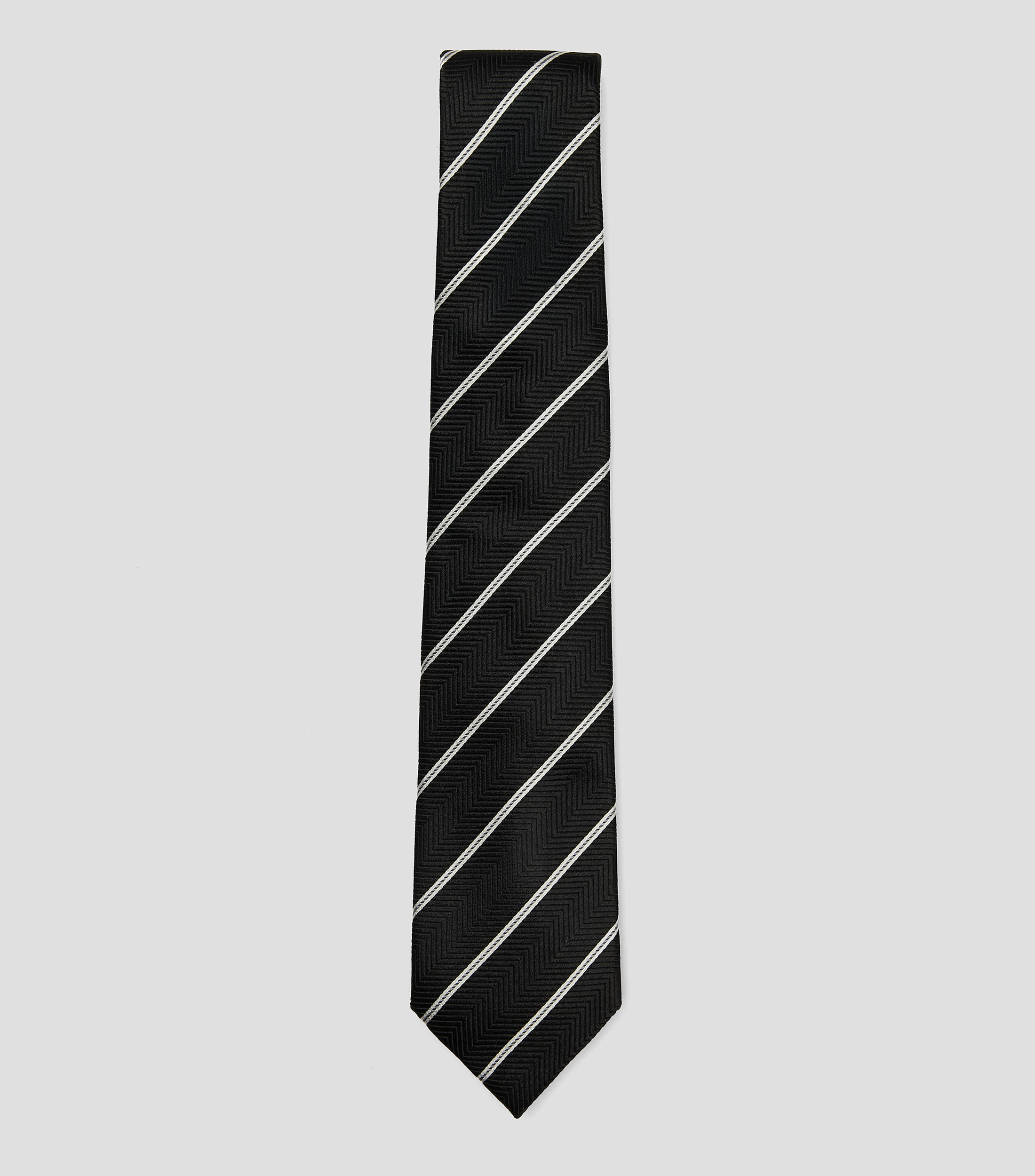 Corbata ancha en seda negro con rayas Torino