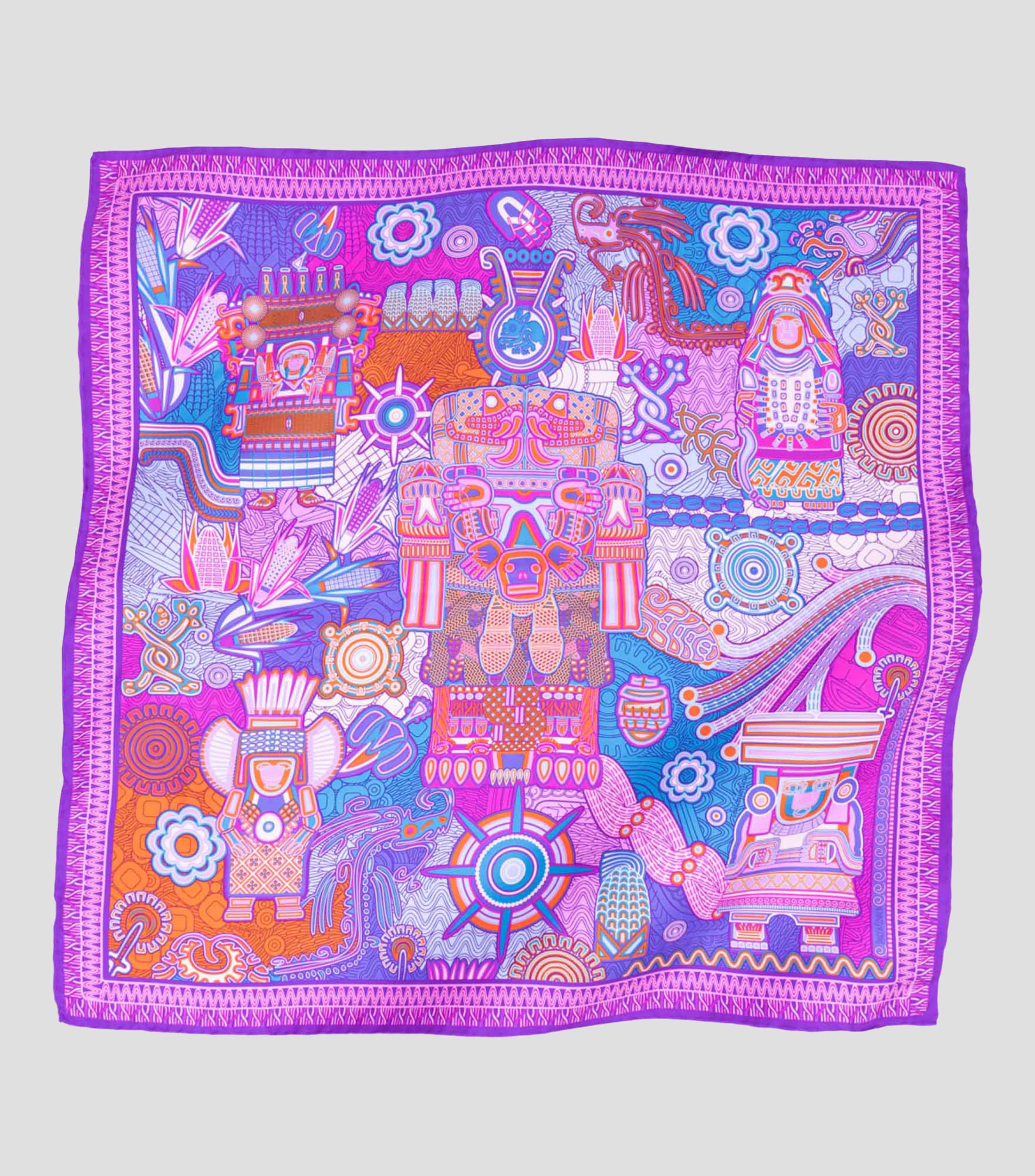 Mascada en seda Lila estampada Mujer