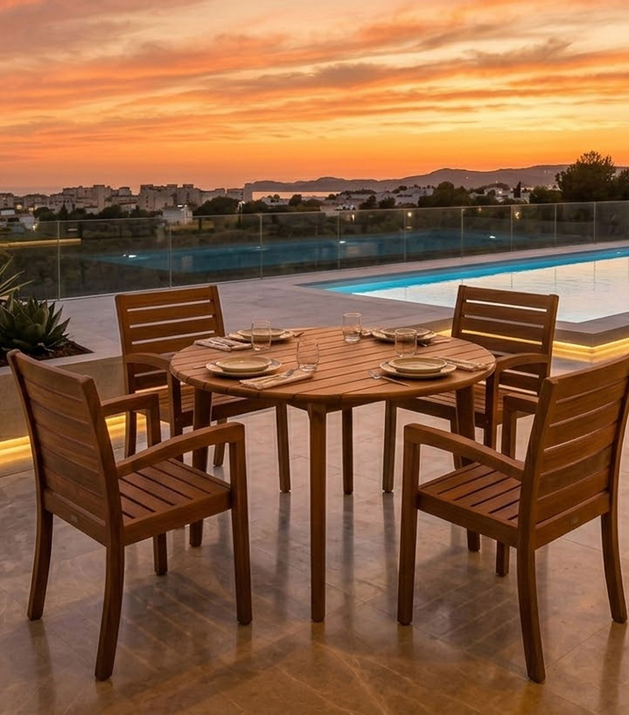 Comedor de Exterior 4 Sillas Napoli en madera