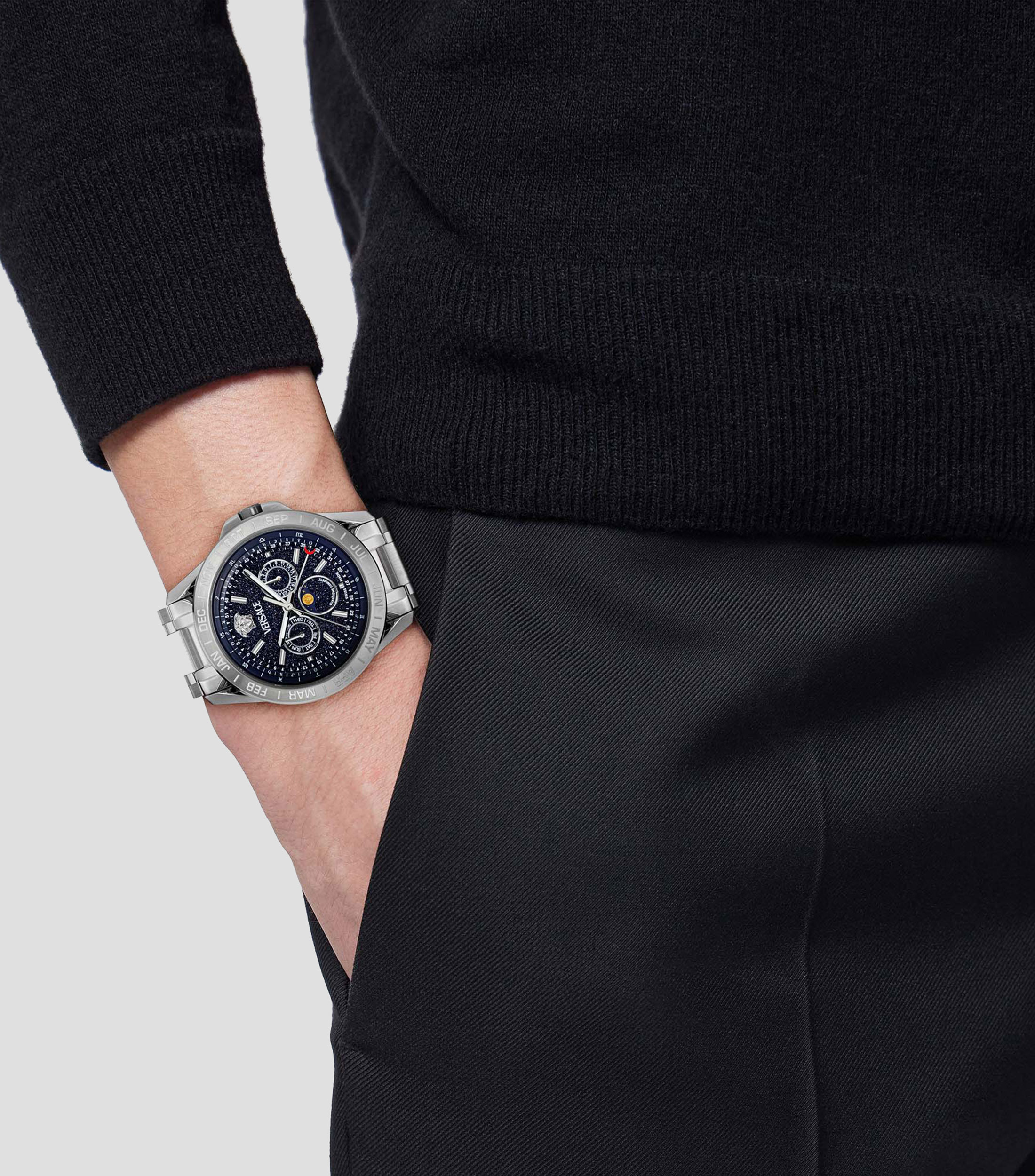 Reloj para Hombre Galaxy Moonphase Casual, Plateado