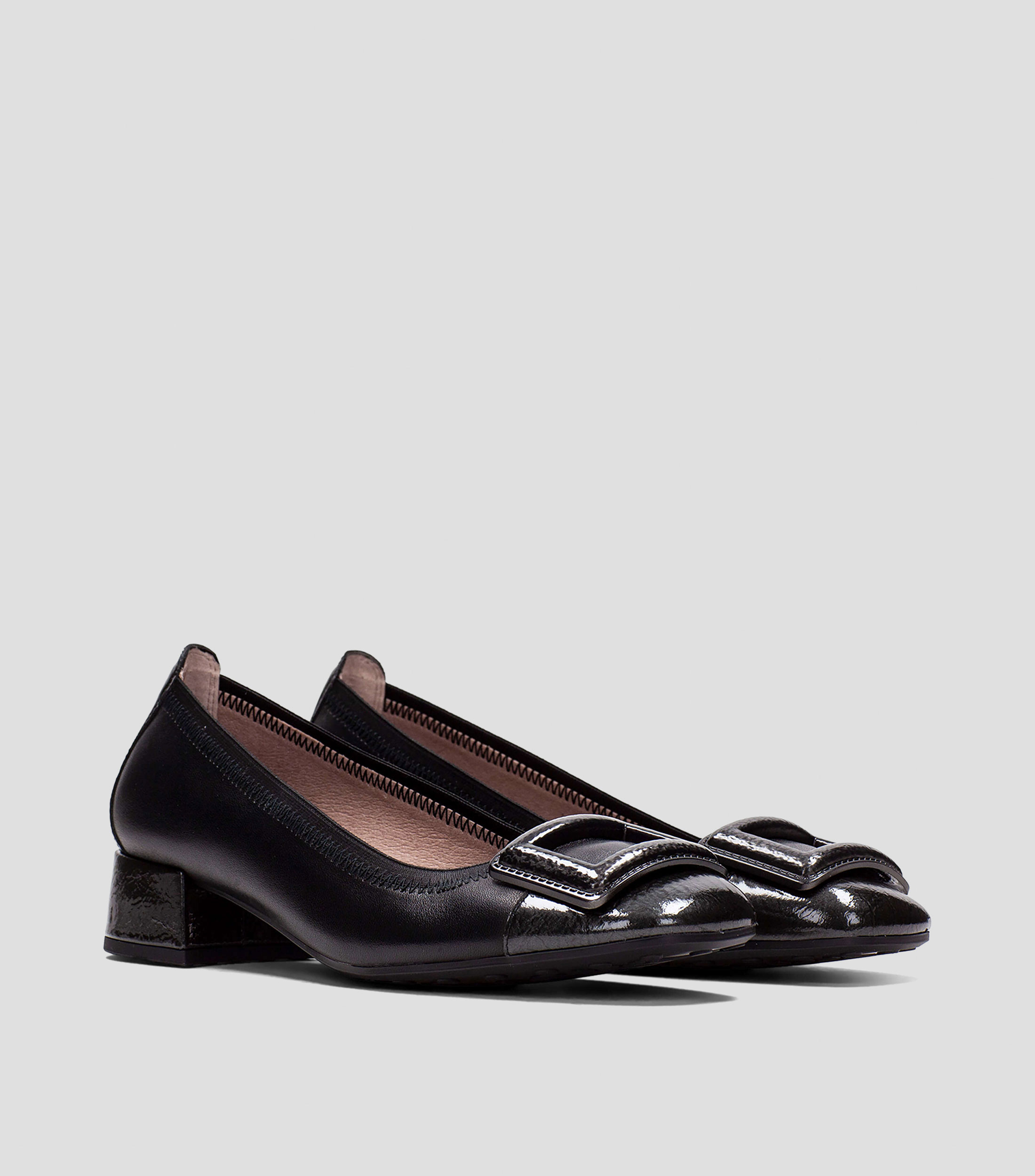 Flats Oporto en piel con tacón bajo ancho Mujer