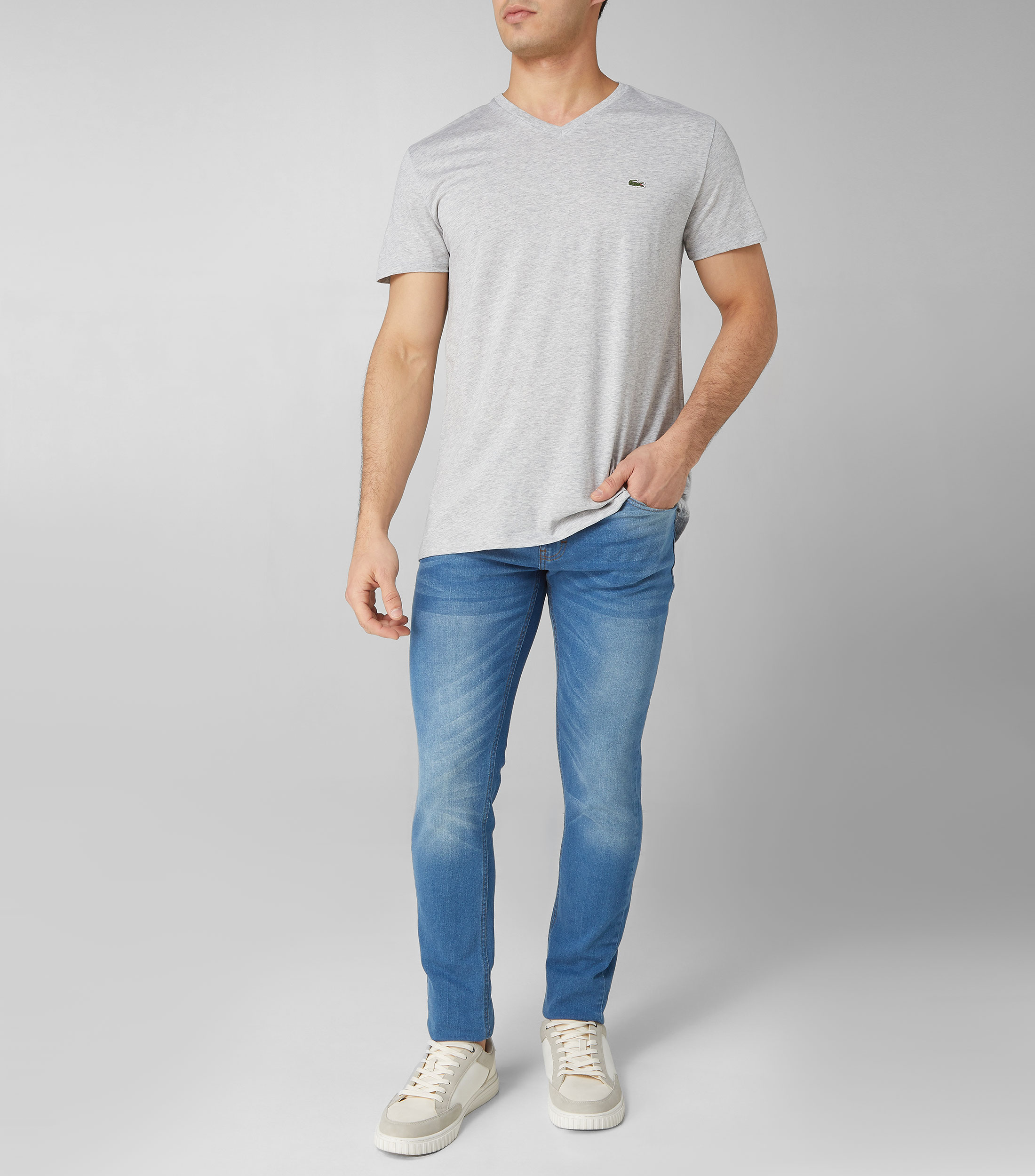 Playera cuello V manga corta jaspeada Hombre