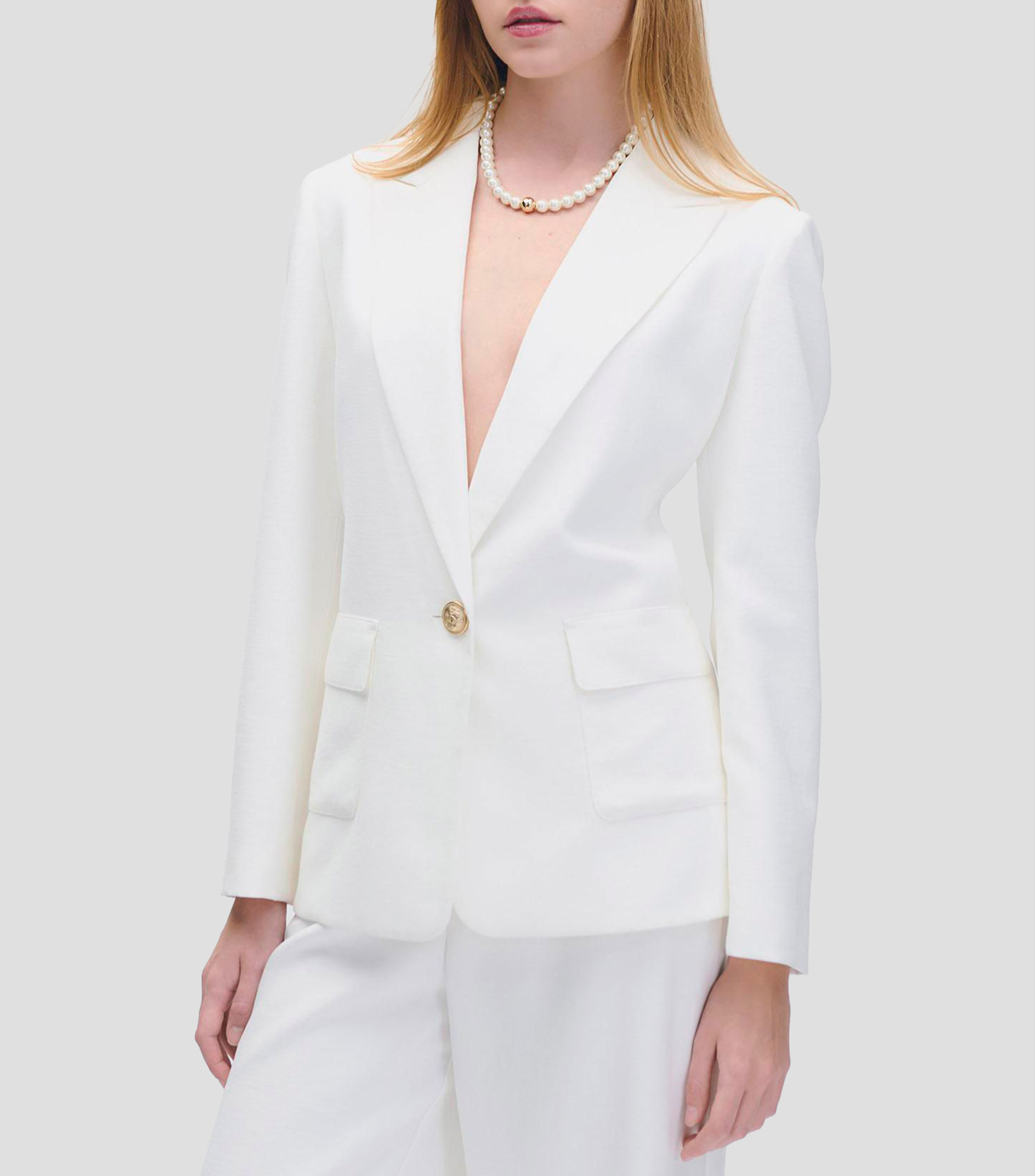 Blazer blanco largo solapa de pico Mujer
