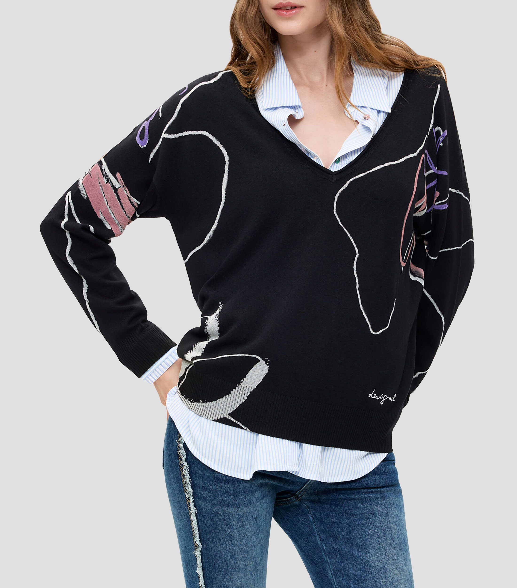 Suéter cuello V Mujer