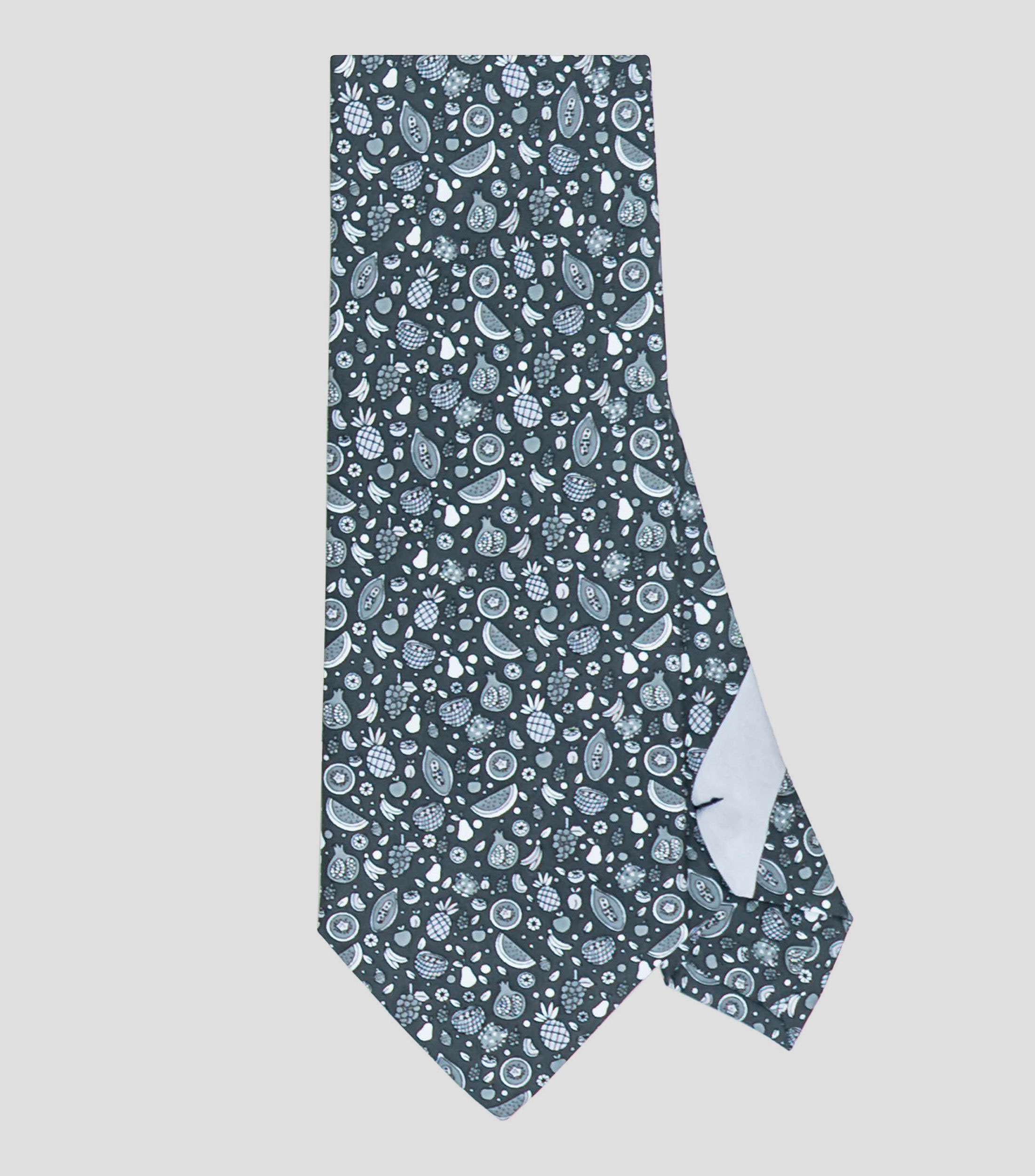 Corbata ancha de seda gris con frutas