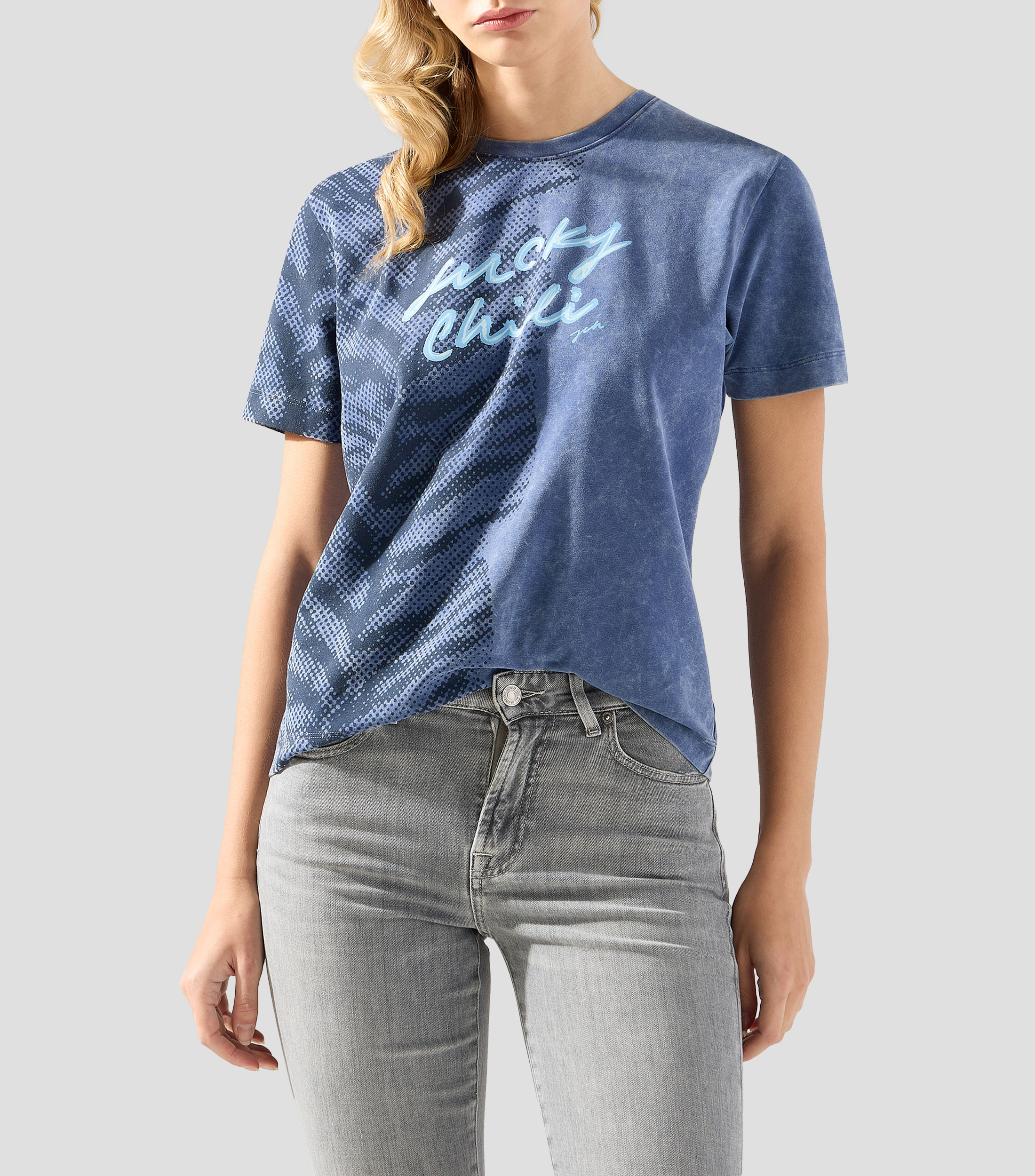 Playera cuello redondo manga corta estampada Mujer