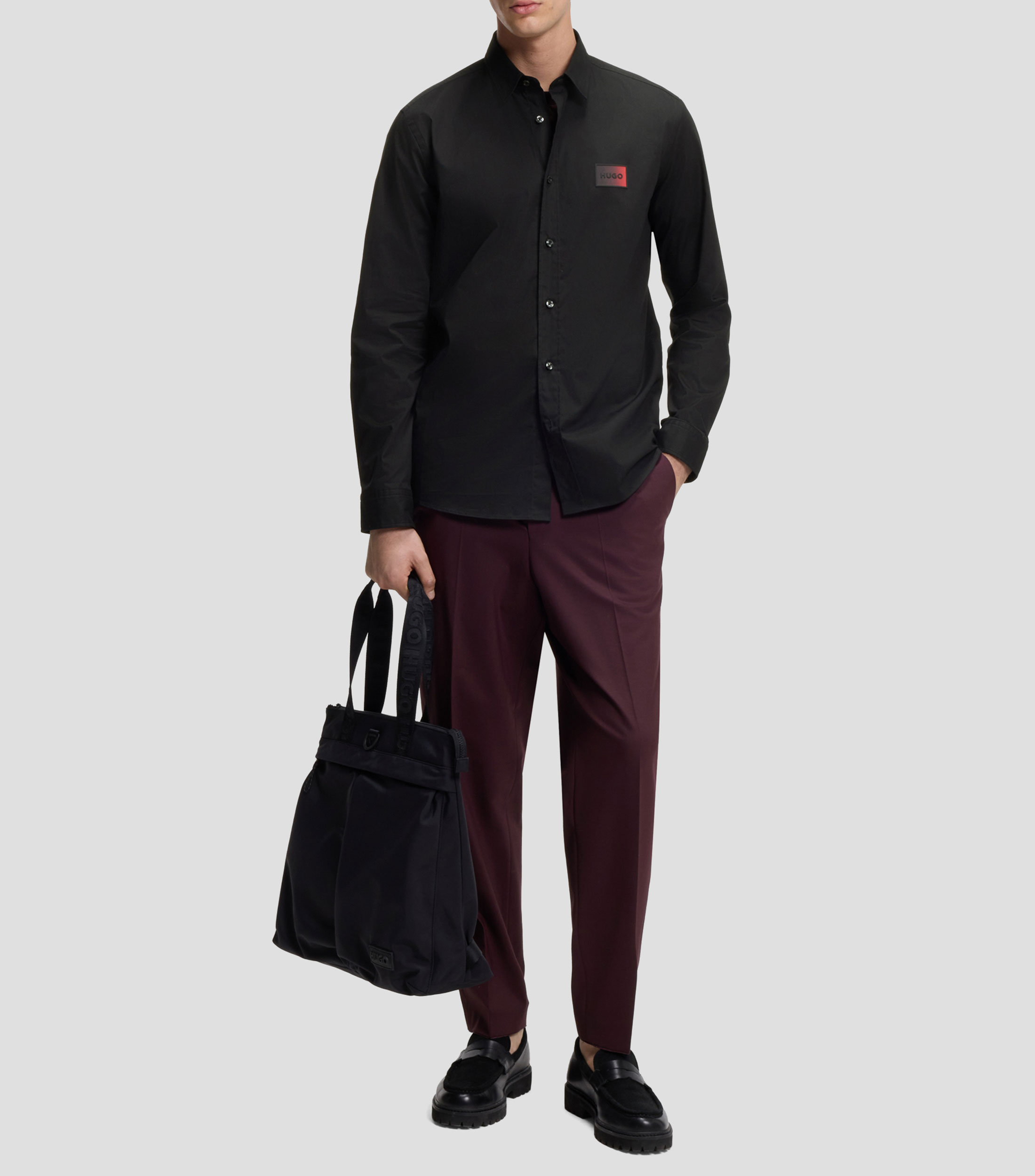Camisa relaxed en lona de algodón elástico Hombre